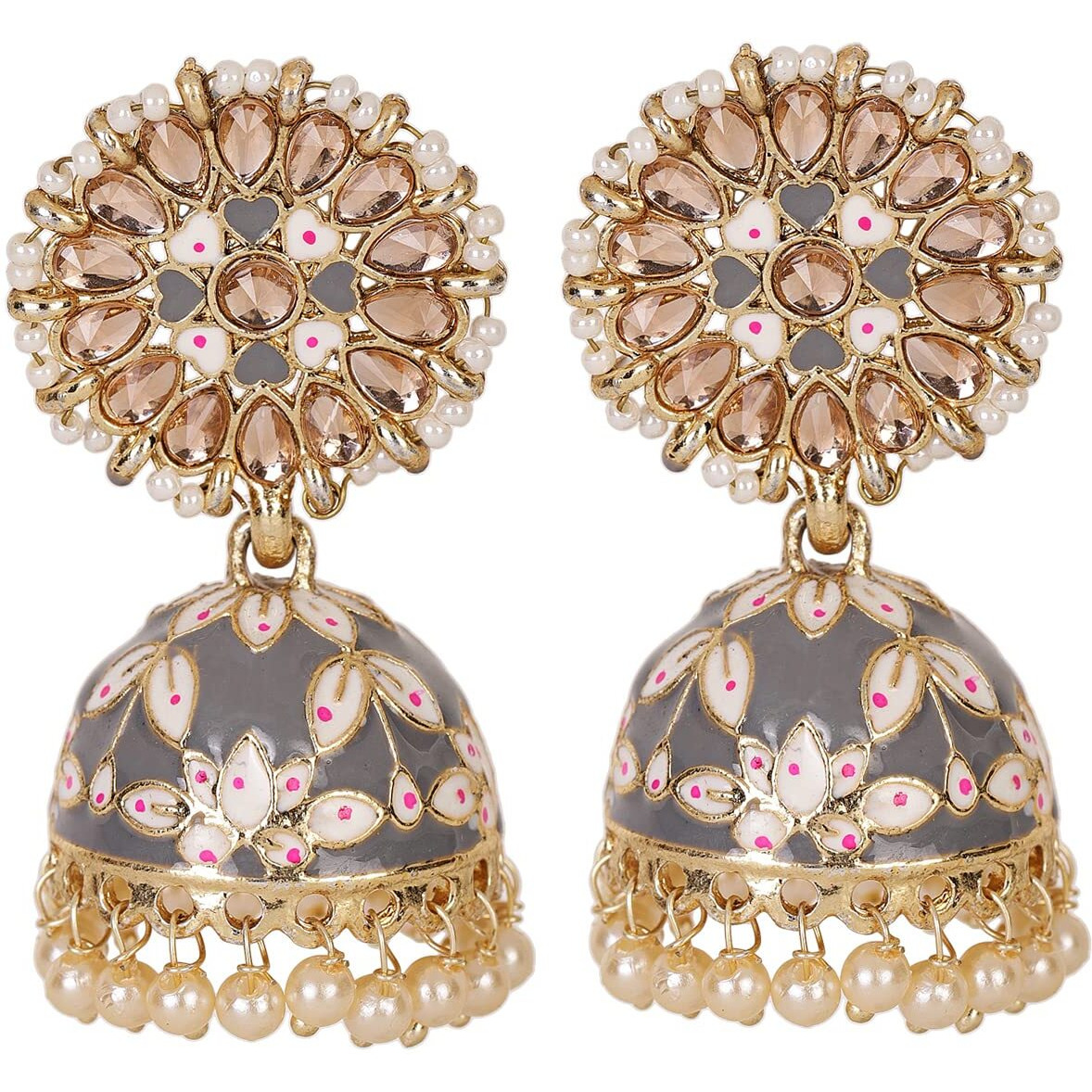 Shining Diva Fashion Latest Stylish Traditional Gold Plated Jhumki Earrings for Women & Girls (13614er), Gold Grey, One Size