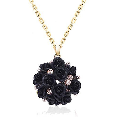 YouBella Jewellery Stylish Gold Plated Floral Necklace Jewellery for Women and Girls (Black)