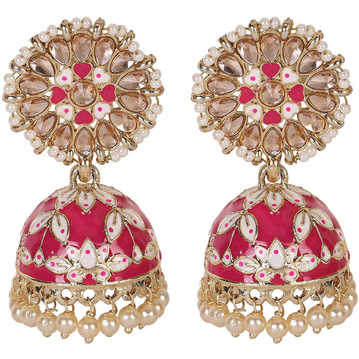 Shining Diva Fashion Latest Stylish Traditional Gold Plated Jhumki Earrings for Women & Girls (13606er), Gold Pink, One Size