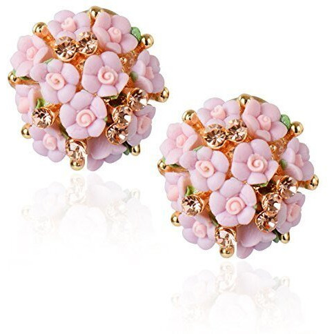 Shining Diva Fashion Pink Floral Gold Plated Stud Earrings For Womens (9174Er)