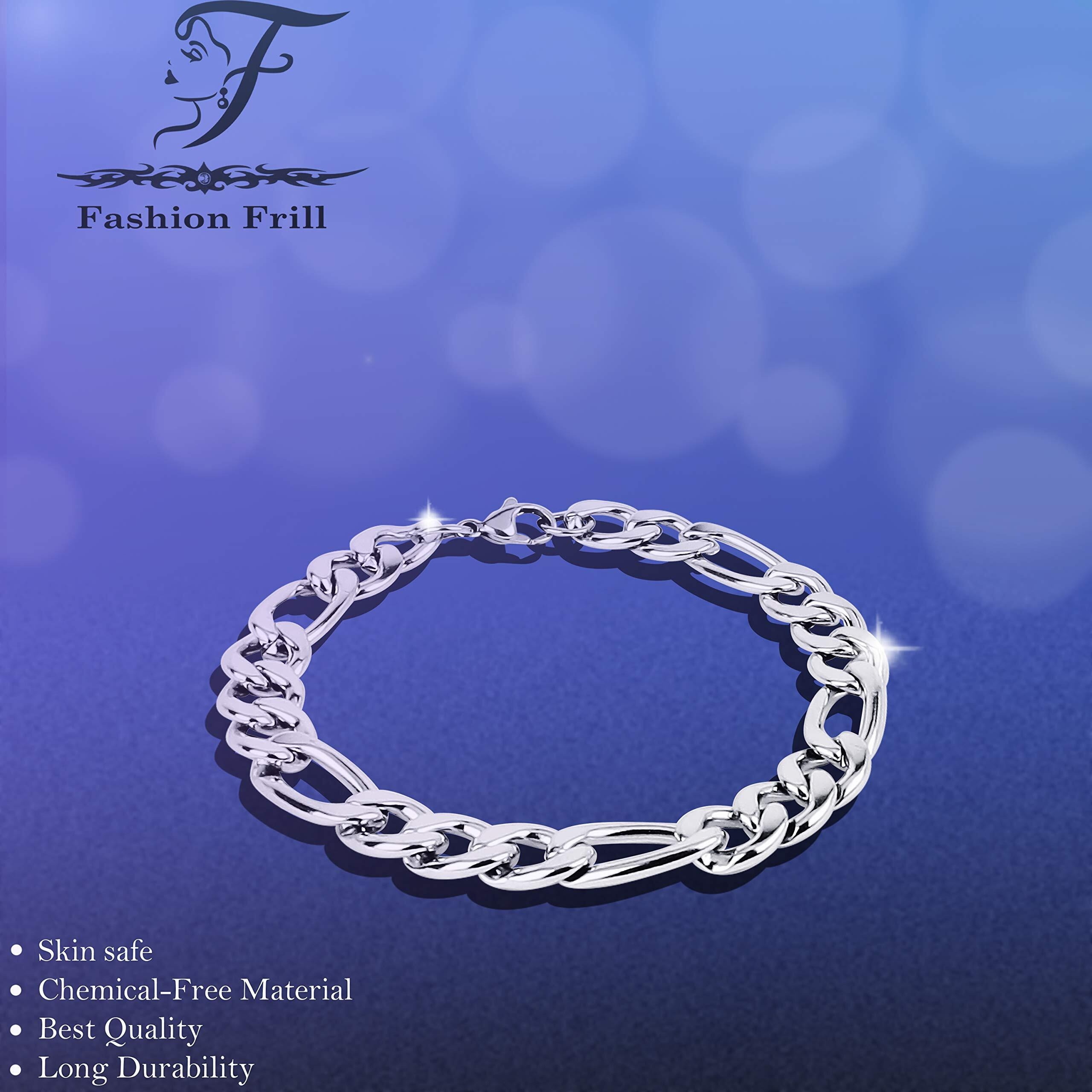 Fashion Frill Exclusive Silver Plated Stainless Steel Chain Style Silver Bracelet For Men Boys Mens Bracelets 8.5 Inches