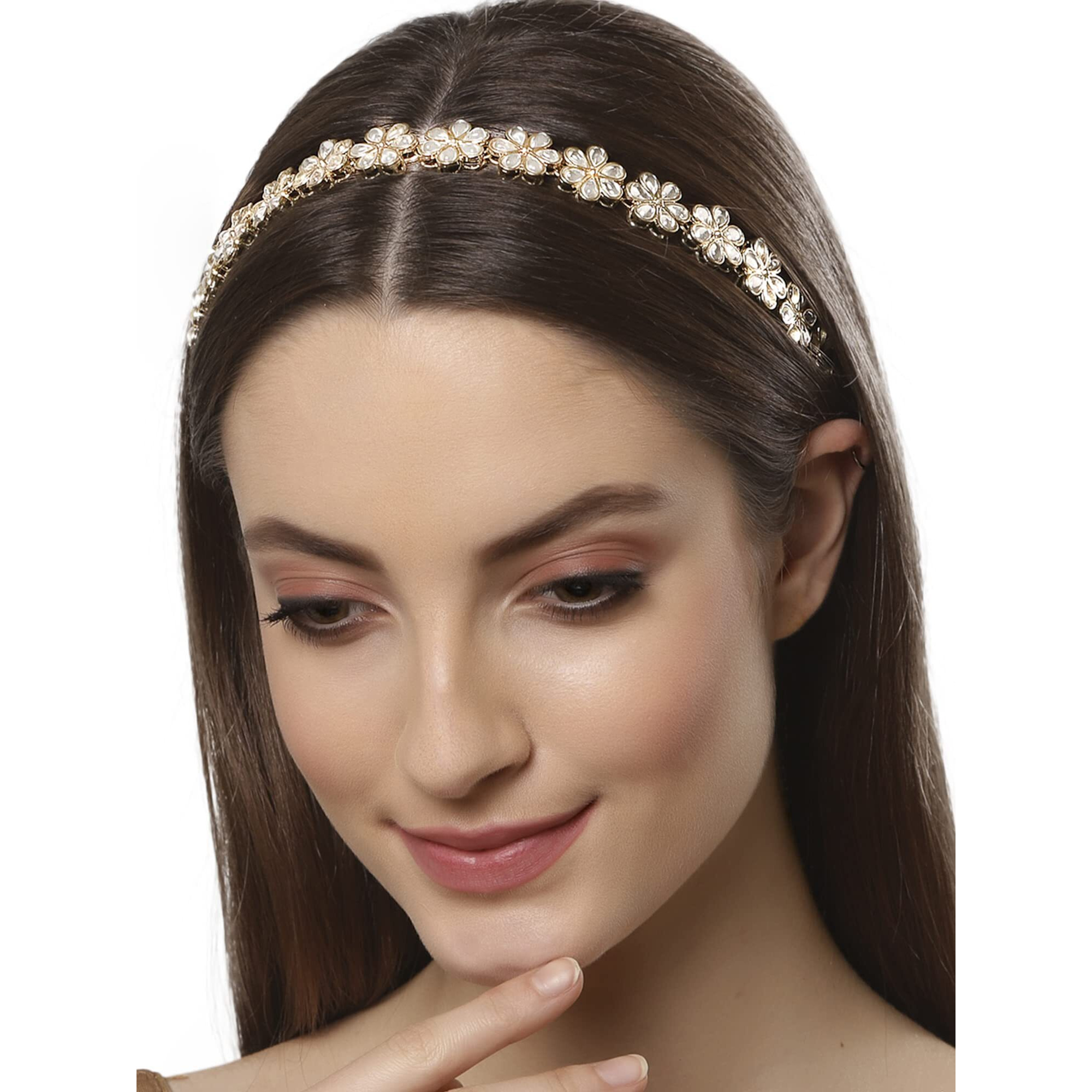 Karatcart Gold Plated Floral Metal Chain Hairband for Women