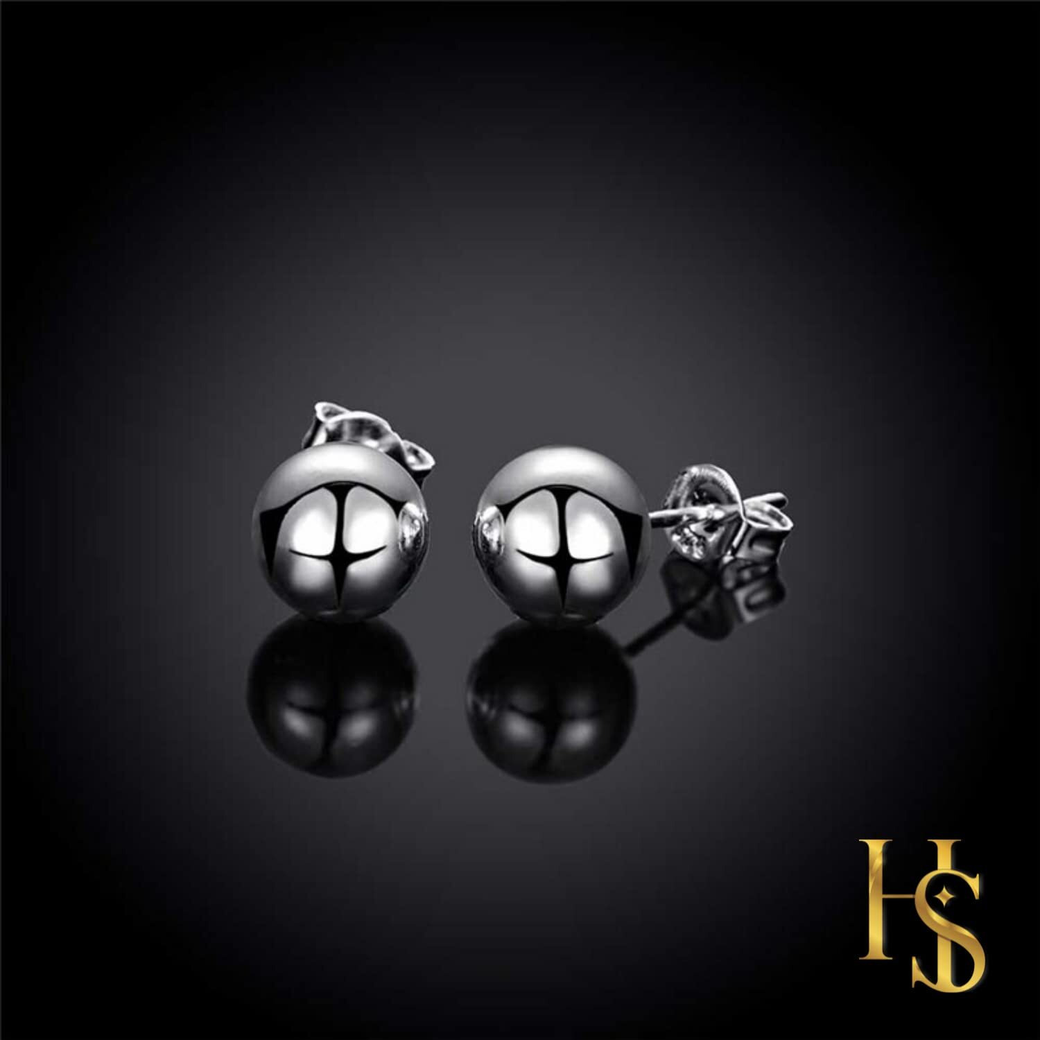 HIGHSPARK 925 Silver Ball Earrings | 92.5 Sterling Silver Plain Ball Stud Earrings for Women Men Boys & Girls | Silver 5mm