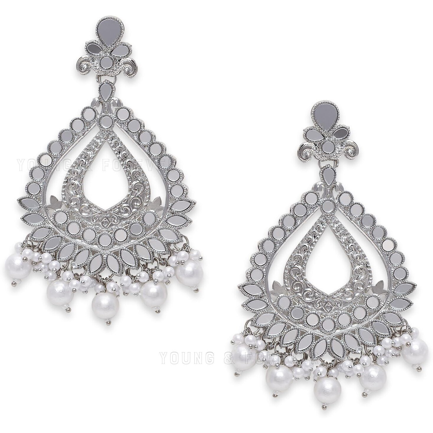Young & Forever Gift Traditional Fashion Womens Hypoallergenic Silver Black Brass Oxidised Mirror Boho Long Dangler Earrings for Women and Earring Gift for Girls