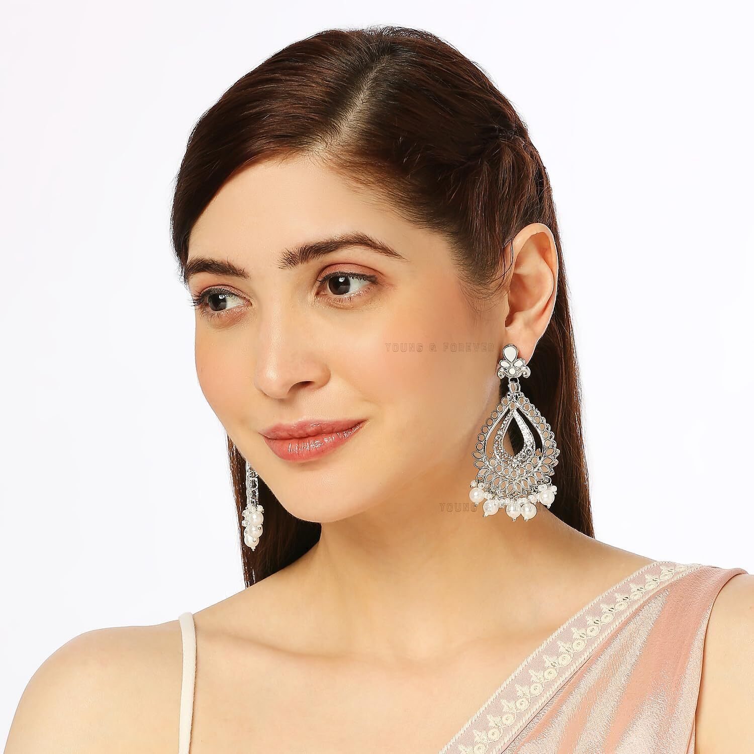 Young & Forever Gift Traditional Fashion Womens Hypoallergenic Silver Black Brass Oxidised Mirror Boho Long Dangler Earrings for Women and Earring Gift for Girls
