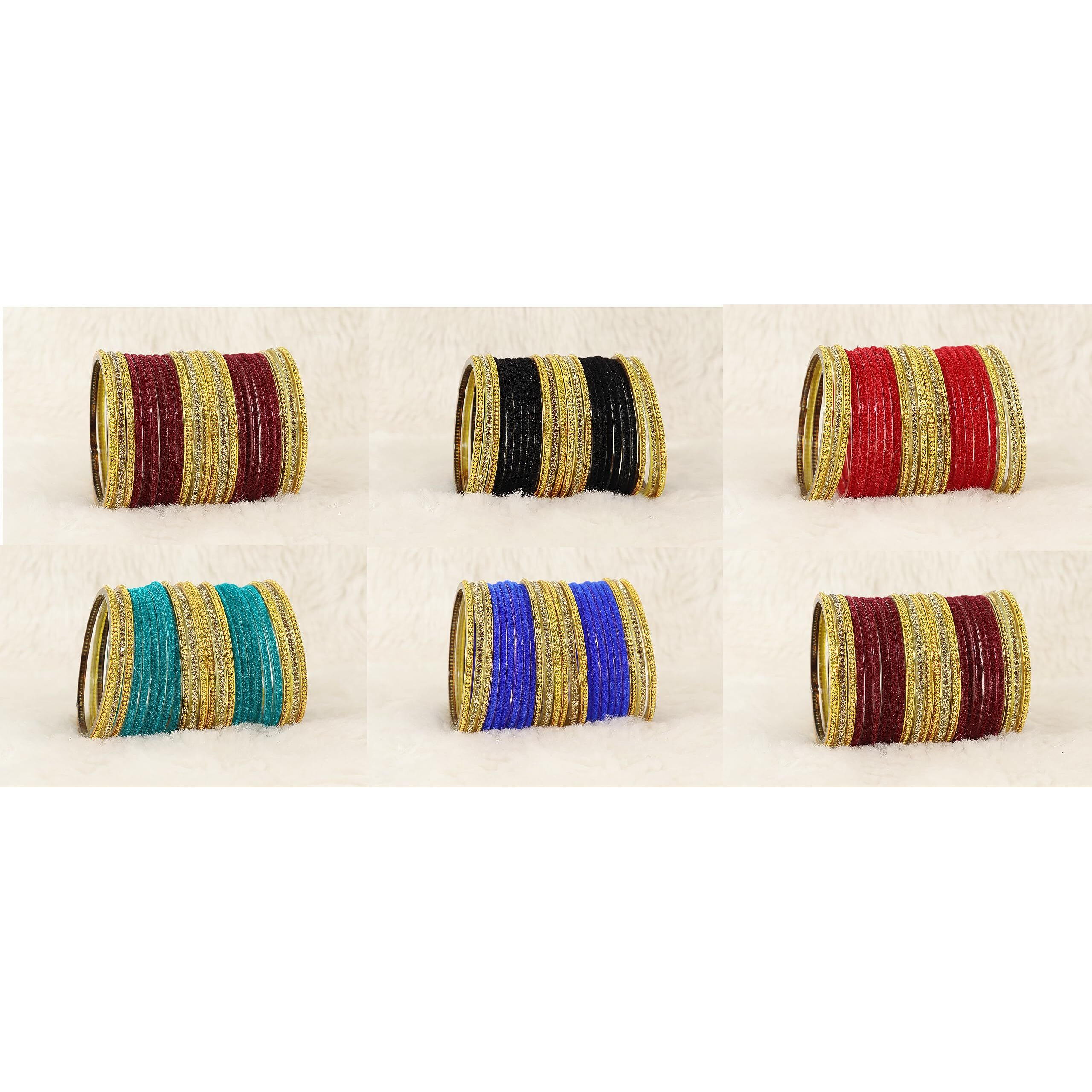 NMII Stylish Multicolour Glass Bangles Set For Womens & Girls Studded Golden Zircon Gemstone, Ballchain and Velvet Bangles | Fancy Glass Bangles Set- Pack of 144 Bangles, (MultiColour-2.8 Inches)