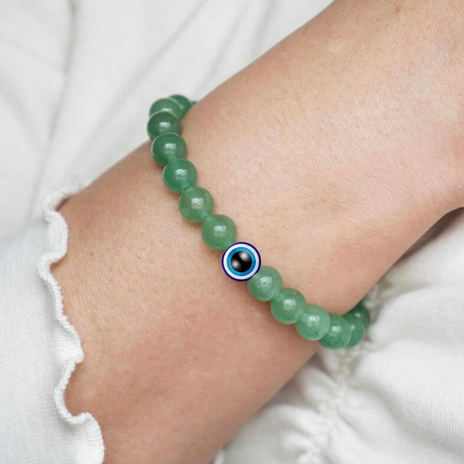 Young & Forever Evil Eye Original Green Aventurine Nazariya Bead Green Beads Women Bracelet for Men Nazar Hand Bracelets Accessories Woman Girls