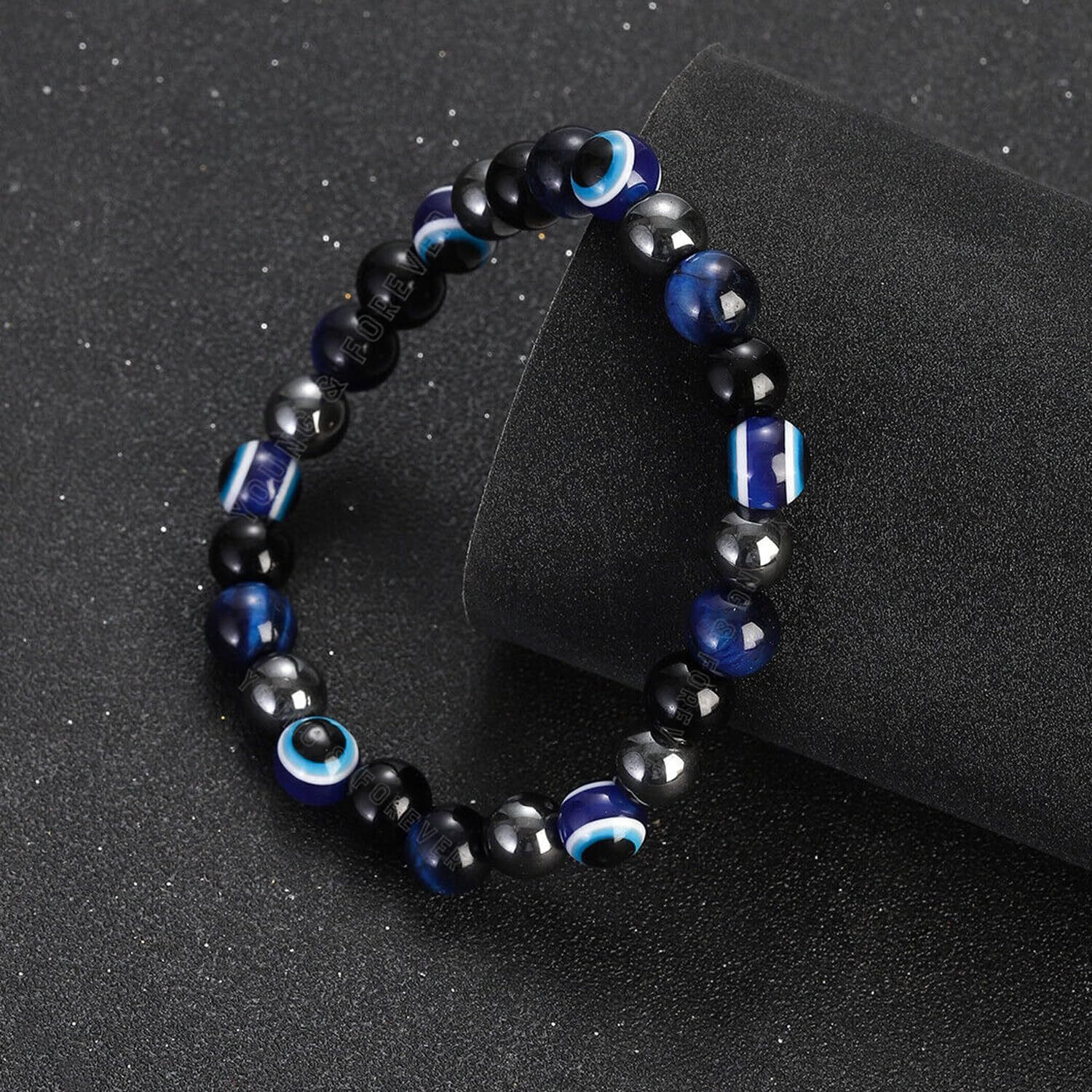Young & Forever Evil Eye Original Black Tourmaline Beads Nazariya Triple Protection Blue Tiger Eye Bead Women Bracelet for Men Nazar Hand Bracelets Accessories Woman Girls