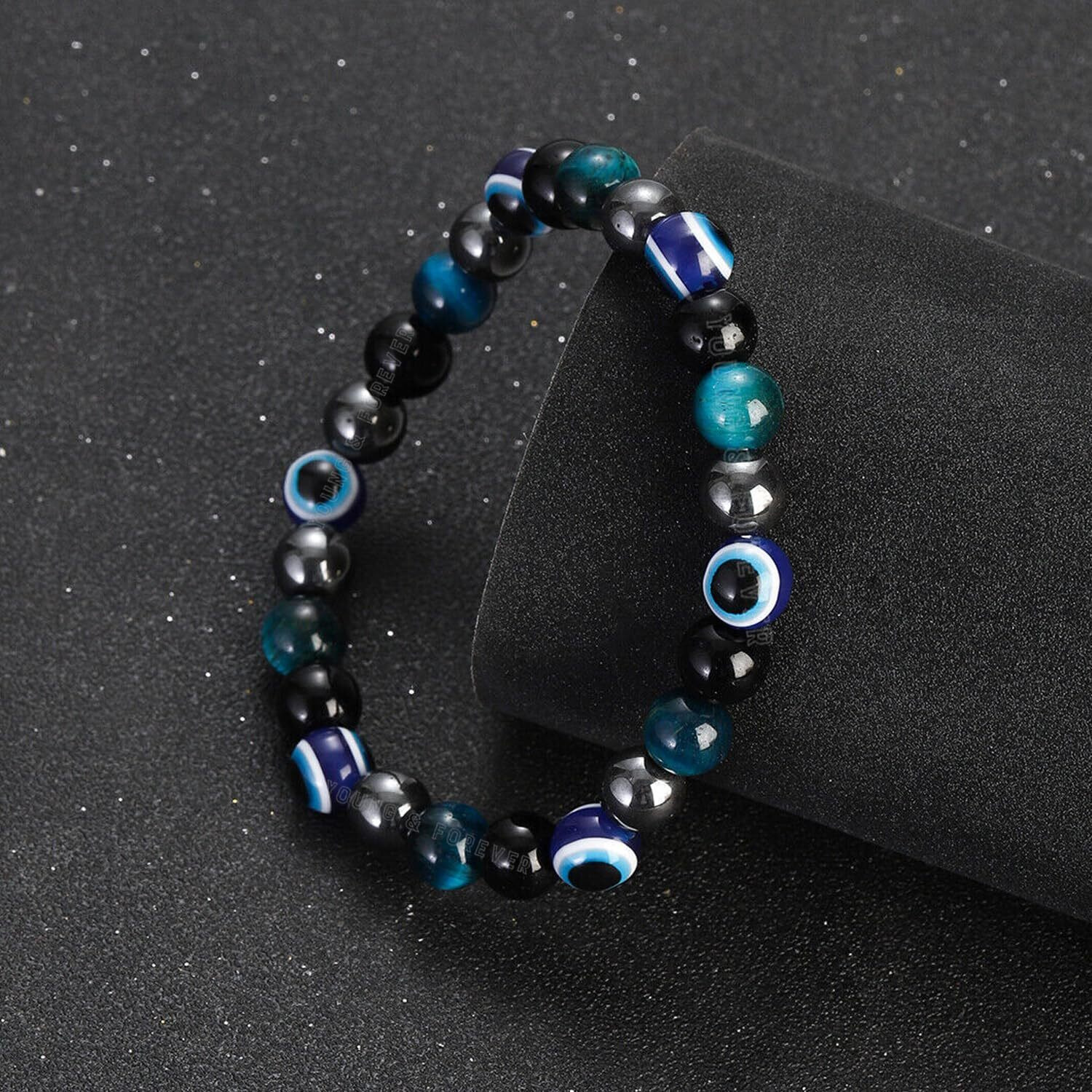 Young & Forever Evil Eye Original Black Tourmaline Beads Nazariya Triple Protection Blue Green Tiger Eye Bead Women Bracelet for Men Nazar Hand Bracelets Accessories Woman Girls