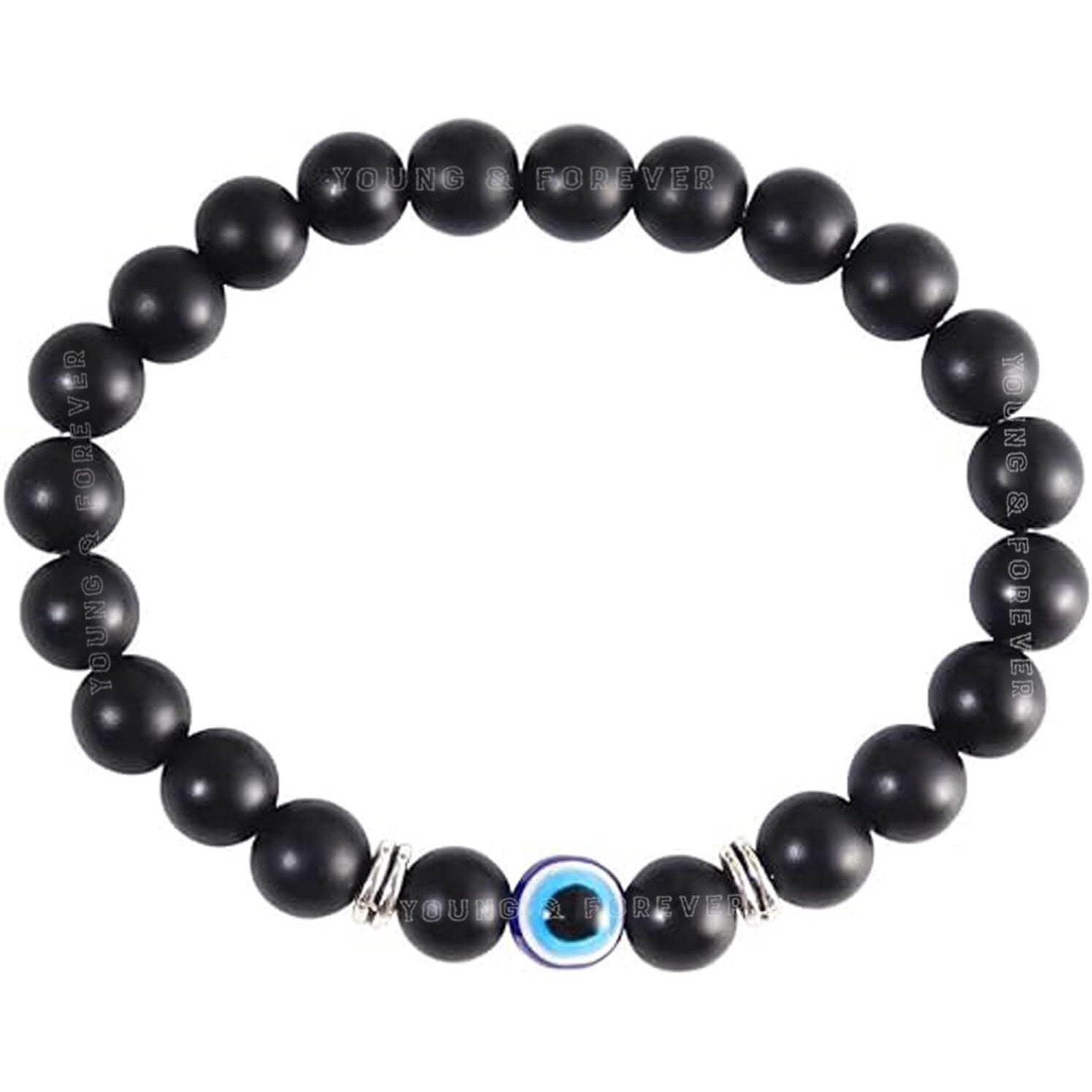 Young & Forever Evil Eye Original Black Tourmaline Beads Nazariya Triple Protection Bead Women Bracelet for Men Nazar Hand Bracelets Accessories Woman Girls