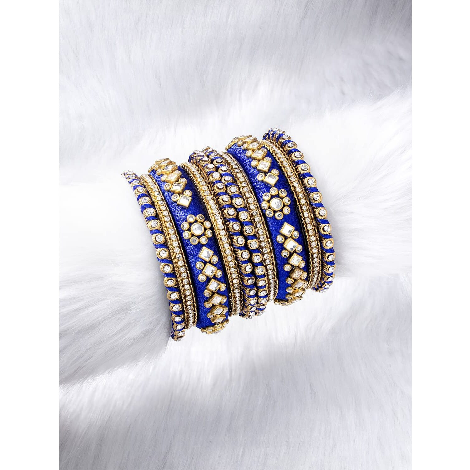 Peora Women Velvet Matching Fancy Silk Thread Cream White Chuda/Chura Bangle Set(Size 2.6)
