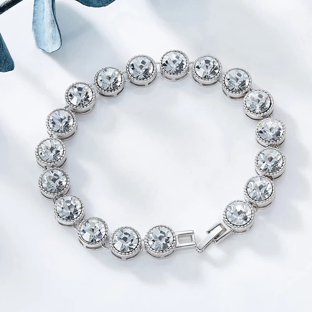 Shining Diva Fashion Latest Stylish Platinum Plated Crystal Gift Bracelet for Women and Girls (14609b)