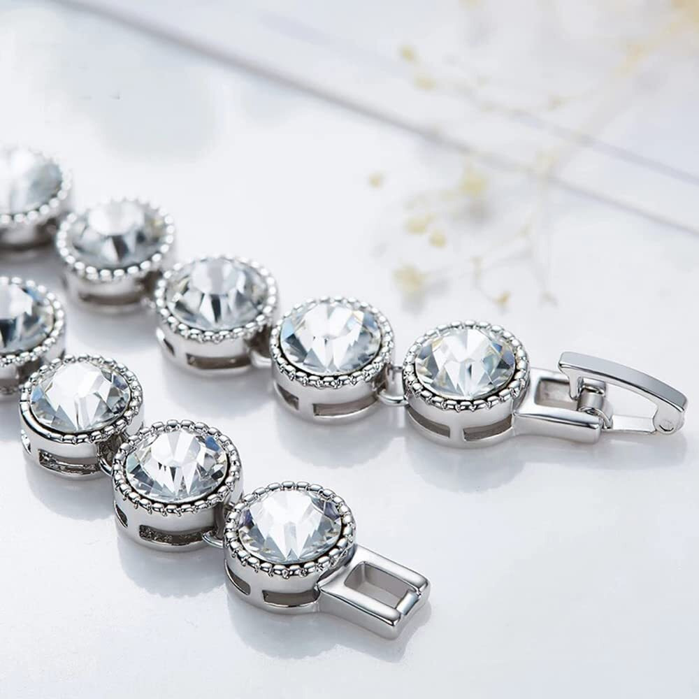 Shining Diva Fashion Latest Stylish Platinum Plated Crystal Gift Bracelet for Women and Girls (14609b)