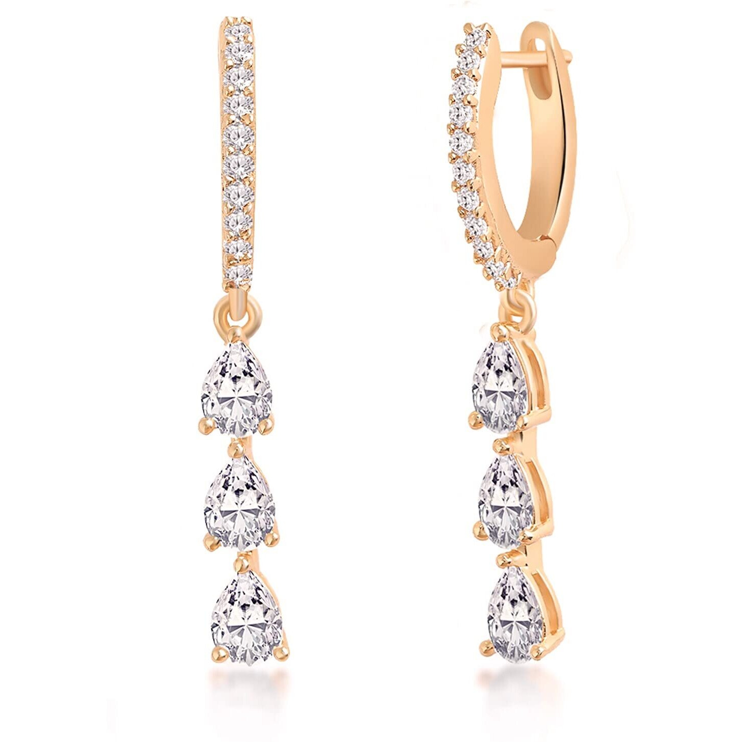 MINUTIAE White Pear Shaped Diamond Earring | Rose Gold Plated Crystal International Fashion Jewelry | Elegant Durable Simple Ear Tops Unique Design | For Womens