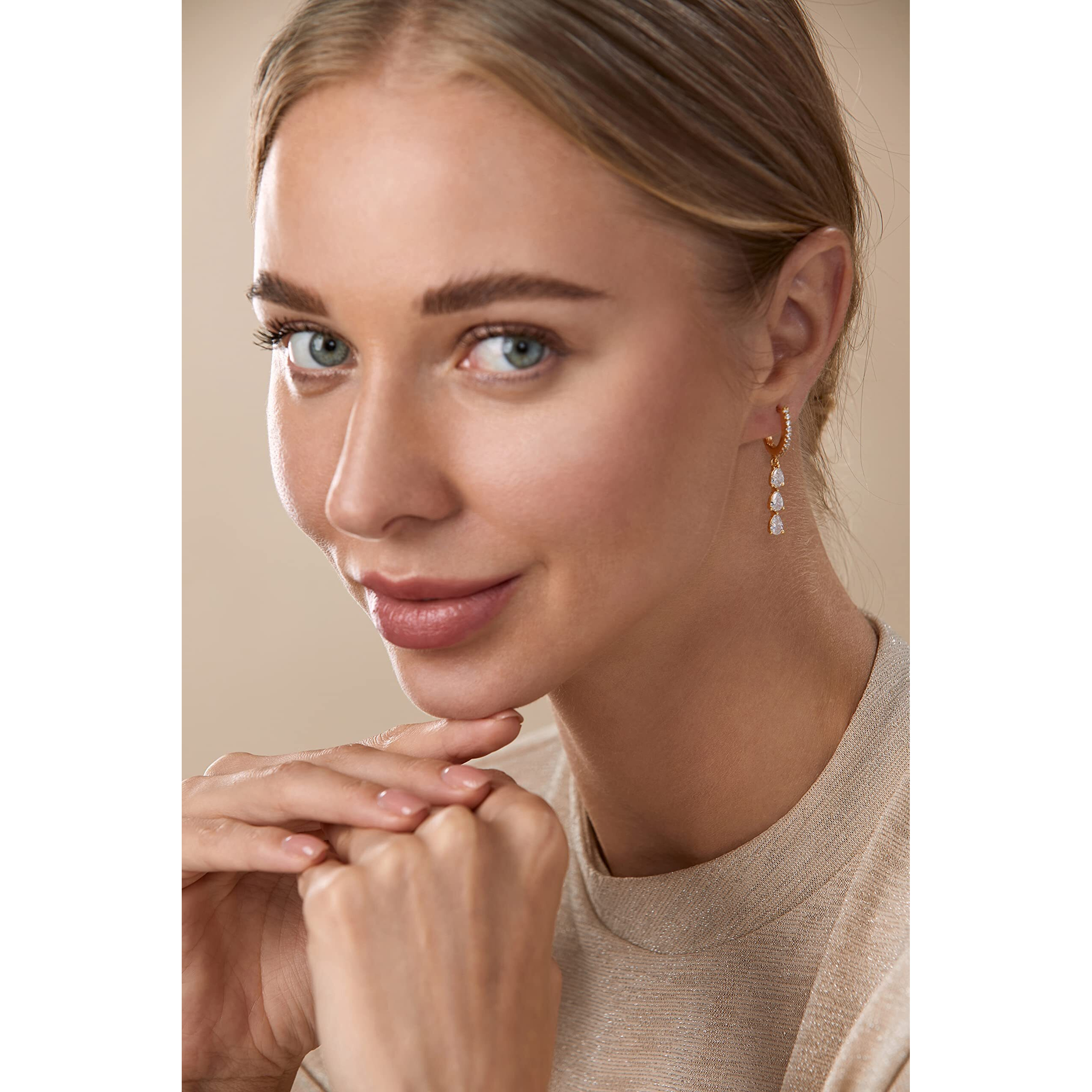 MINUTIAE White Pear Shaped Diamond Earring | Rose Gold Plated Crystal International Fashion Jewelry | Elegant Durable Simple Ear Tops Unique Design | For Womens