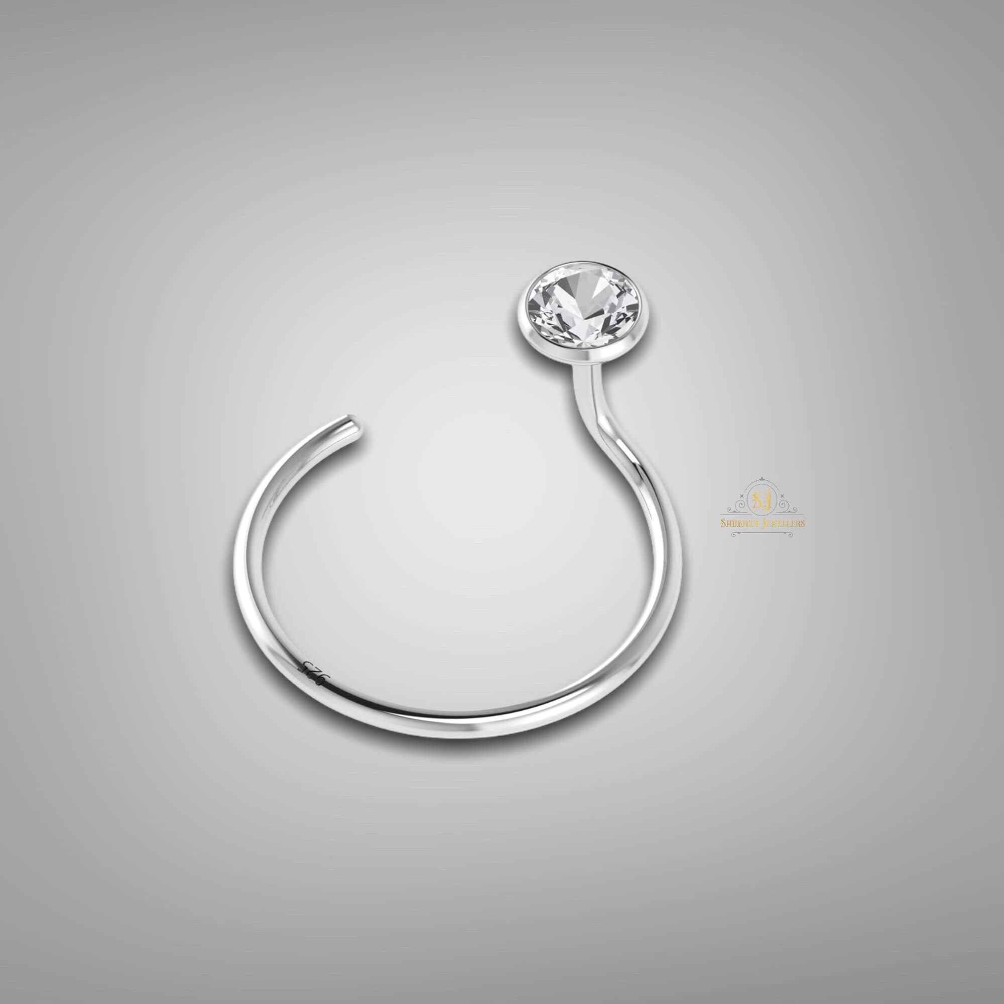 SJ SHUBHAM JEWELLERS 92.5-925 Sterling Silver Round Shape White Cubic Zirconia Cup Setting Nose Pin Stud for Women Girls Size 2mm(Bezel Setting)