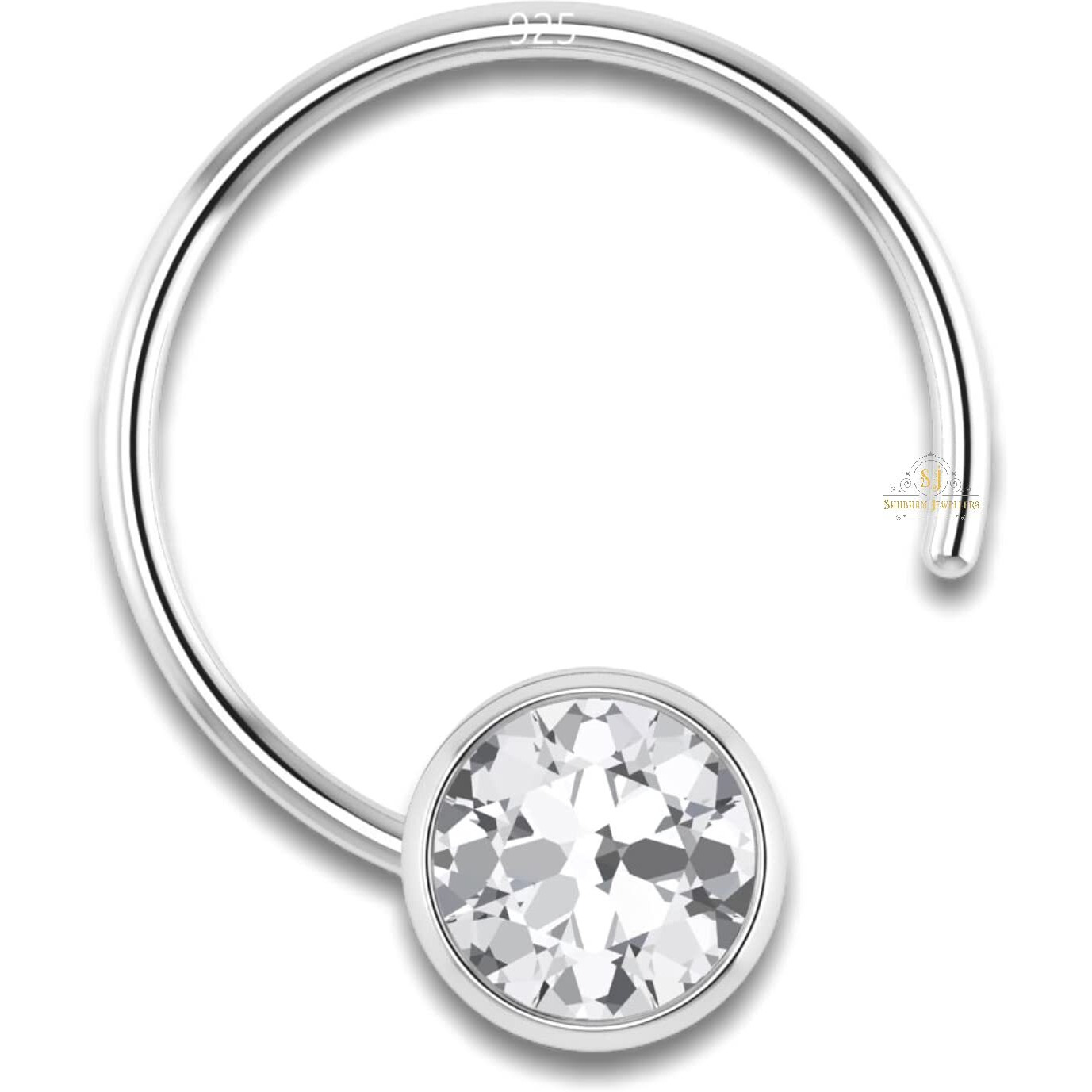 SJ SHUBHAM JEWELLERS 92.5-925 Sterling Silver Round Shape White Cubic Zirconia Cup Setting Nose Pin Stud for Women Girls Size 3mm (Bezel Setting)