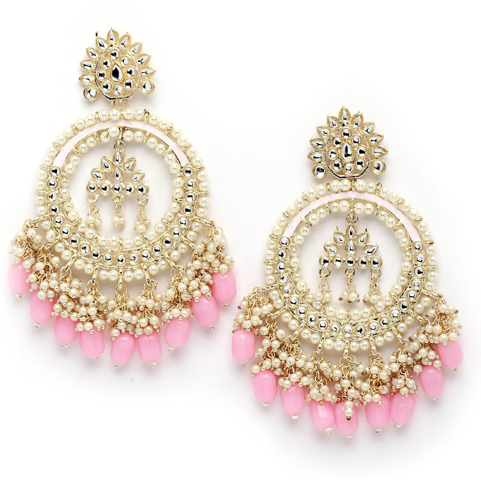 Shining Diva Fashion Latest Stylish Traditional Kundan Earrings for Women and Girls (14066er)(Pink)