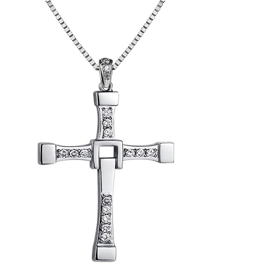 Yellow Chimes Pendant for Men and Boys | Silver Pendants For Men | Silver Tone White Crystal Studded Pendent with Chain | Vin diesel Smart Cross Shaped Pendant Chain for Men | Accessories Jewellery for Men | Birthday Gift for Men and Boys Anniversary Gift for Husband