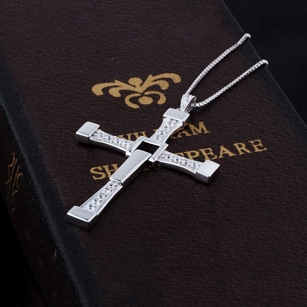 Yellow Chimes Pendant for Men and Boys | Silver Pendants For Men | Silver Tone White Crystal Studded Pendent with Chain | Vin diesel Smart Cross Shaped Pendant Chain for Men | Accessories Jewellery for Men | Birthday Gift for Men and Boys Anniversary Gift for Husband