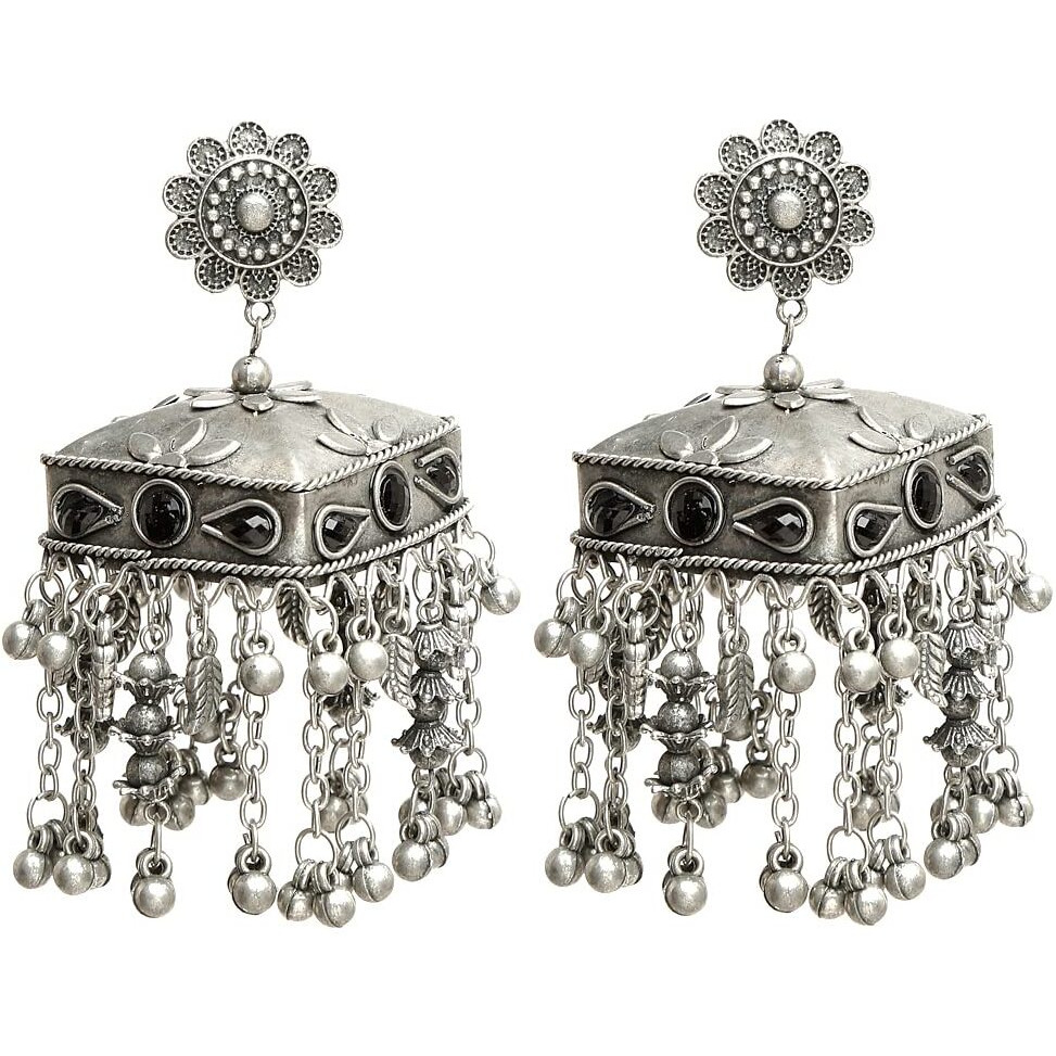 YouBella Jewellery Celebrity Inspired Oxidised Silver Big Size Jhumki Earrings for Girls and Women (Style 1)