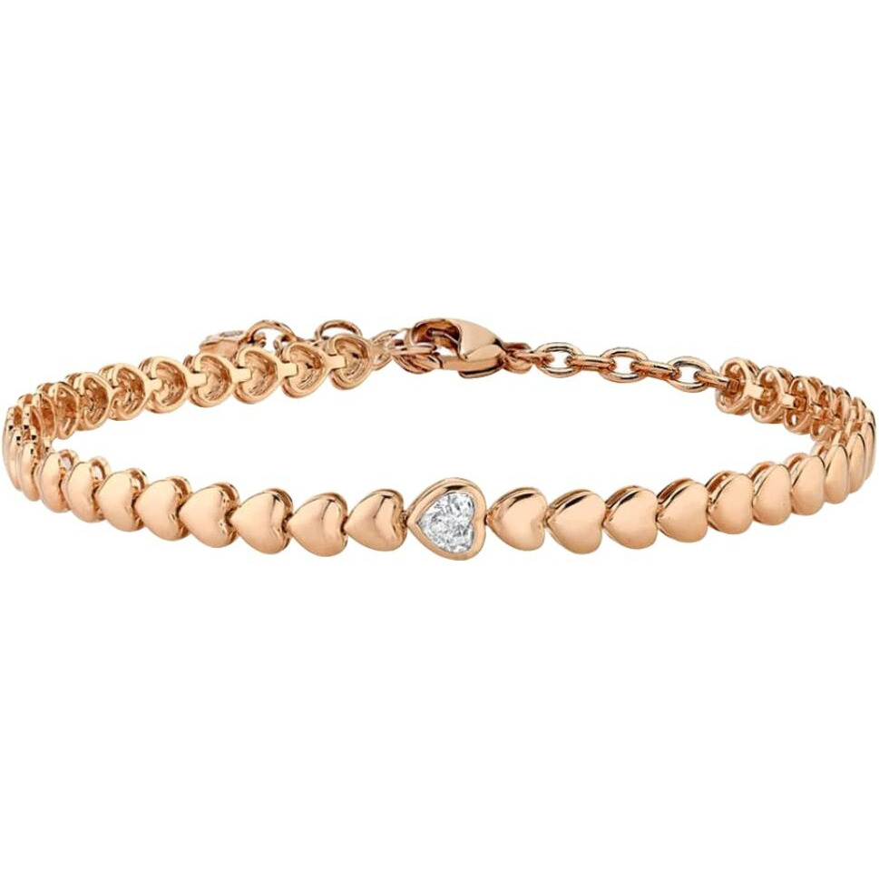 MINUTIAE Stylish Heart Shape Love Theme Tennis Bracelet with Solitaire Cut Crystals Cubic Zirconia Diamond - Rose Gold | Anti-Allergic, Skin Friendly and Unique Masterpiece Gift For Her/Girls/Women