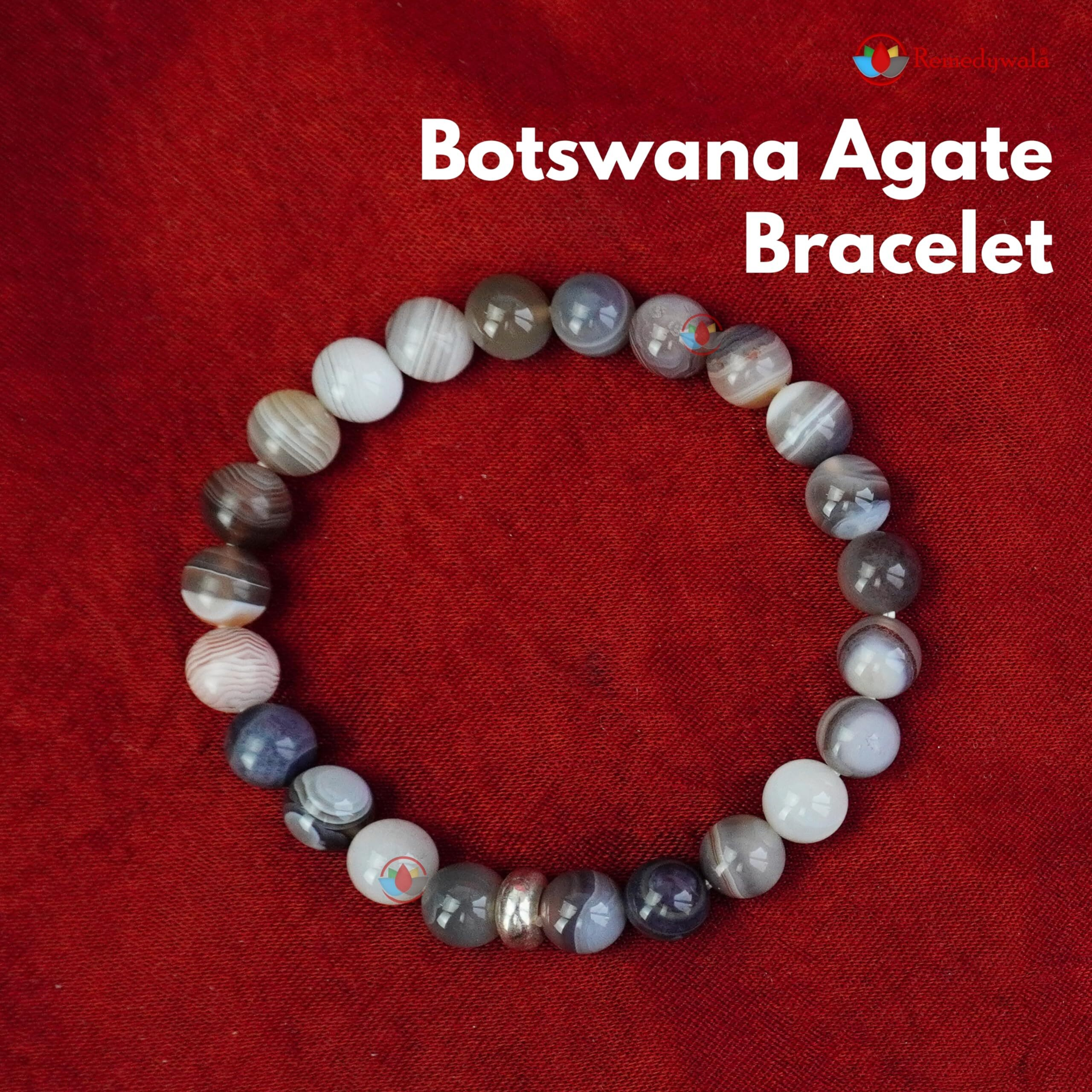 REMEDYWALA Charged Energized Certified Botswana Agate Bracelet 8mm For Reiki, Balance Chakra, Positive Energy, Healing | Botswana Agate Stone Bracelet for Men and Women