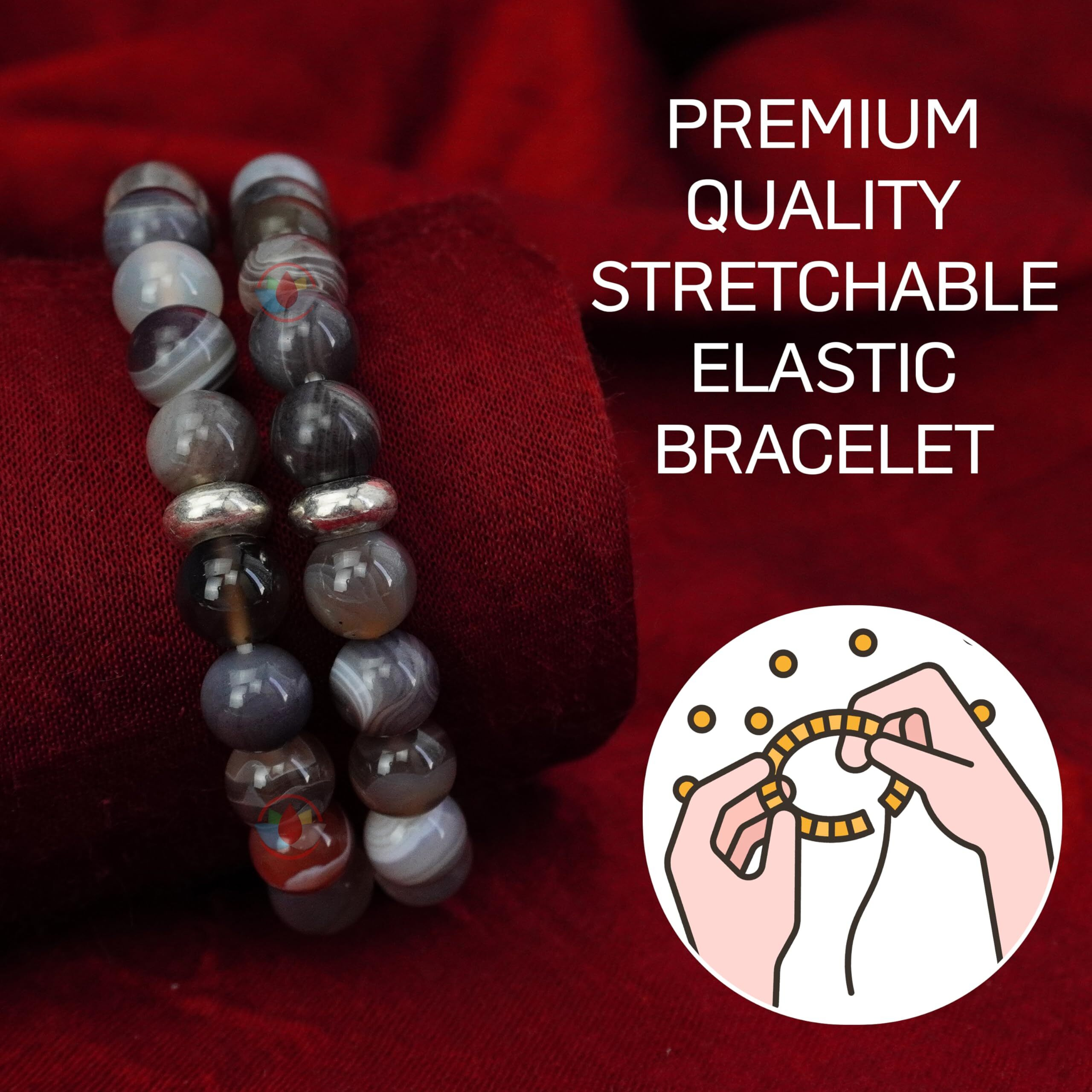 REMEDYWALA Charged Energized Certified Botswana Agate Bracelet 8mm For Reiki, Balance Chakra, Positive Energy, Healing | Botswana Agate Stone Bracelet for Men and Women