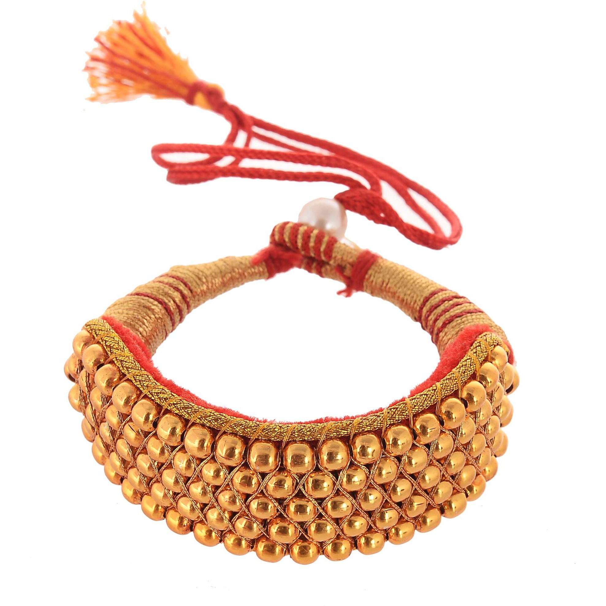 Handicraft Kottage Womens Traditional Gold Plated Royal Rajasthani Look Pochi Armlet Kada Bracelet| Bajuband Armlet | Bangles Set for Girls & Women (Gold)