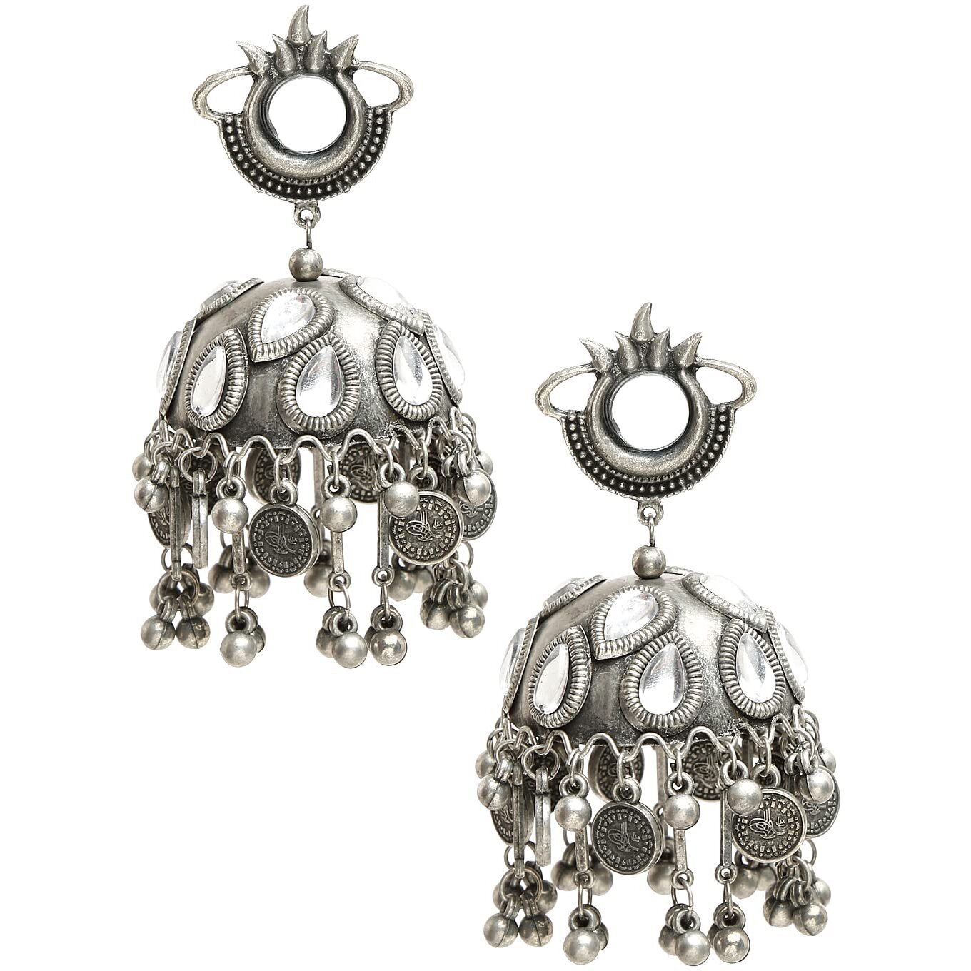 YouBella Jewellery Celebrity Inspired Oxidised Silver Big Size Jhumki Earrings for Girls and Women (Style 4)