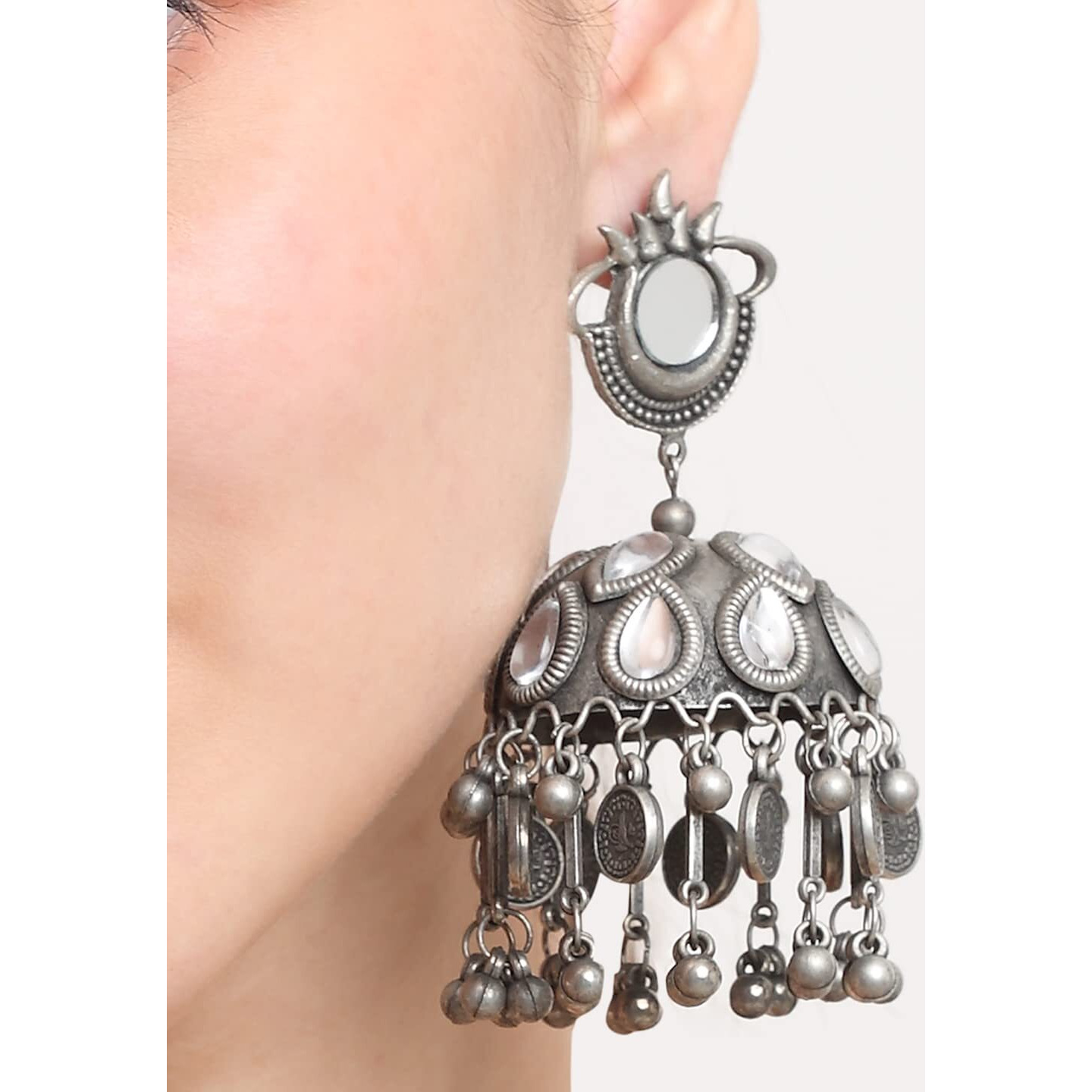 YouBella Jewellery Celebrity Inspired Oxidised Silver Big Size Jhumki Earrings for Girls and Women (Style 4)