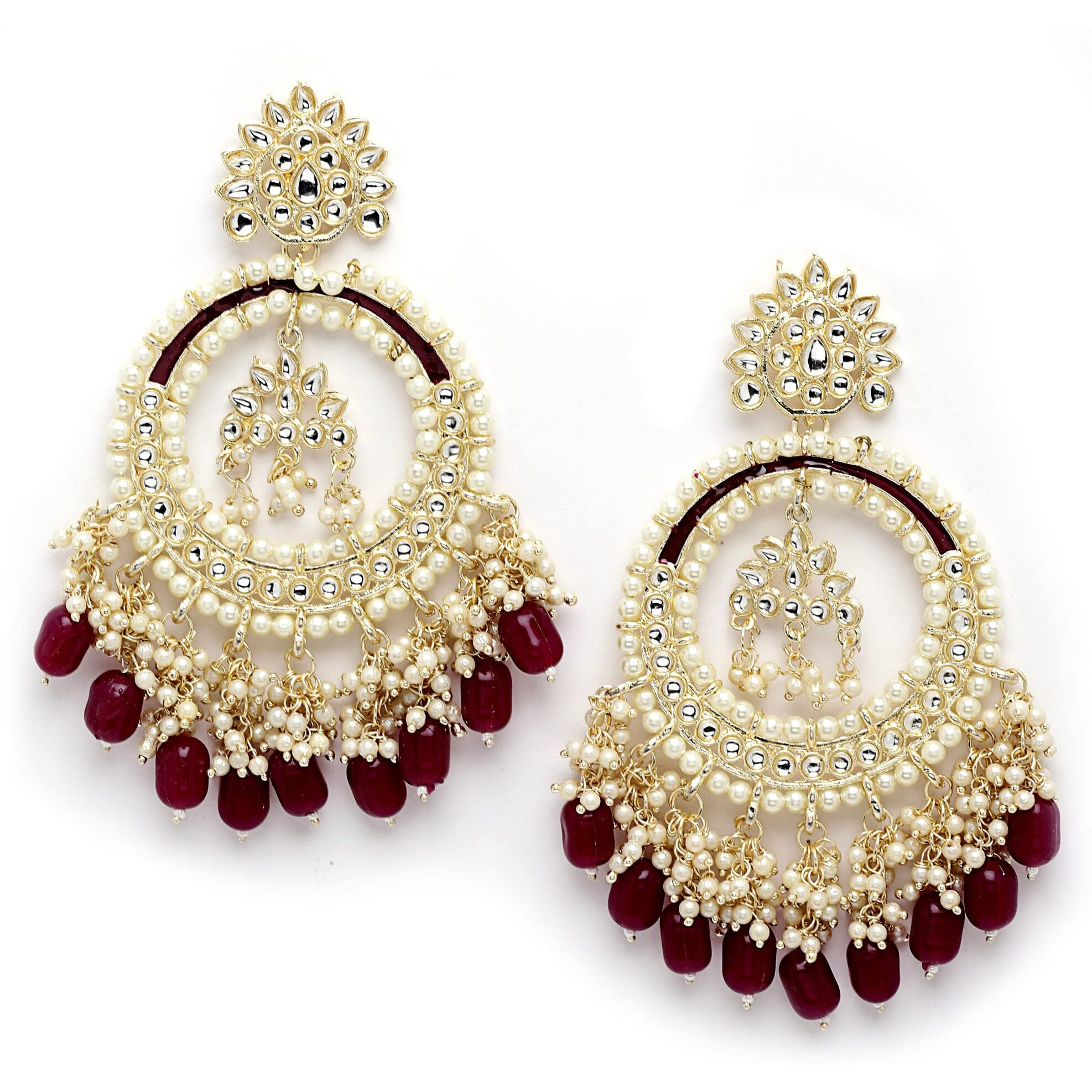 Shining Diva Fashion Latest Stylish Traditional Kundan Earrings for Women and Girls (14068er)(Maroon)