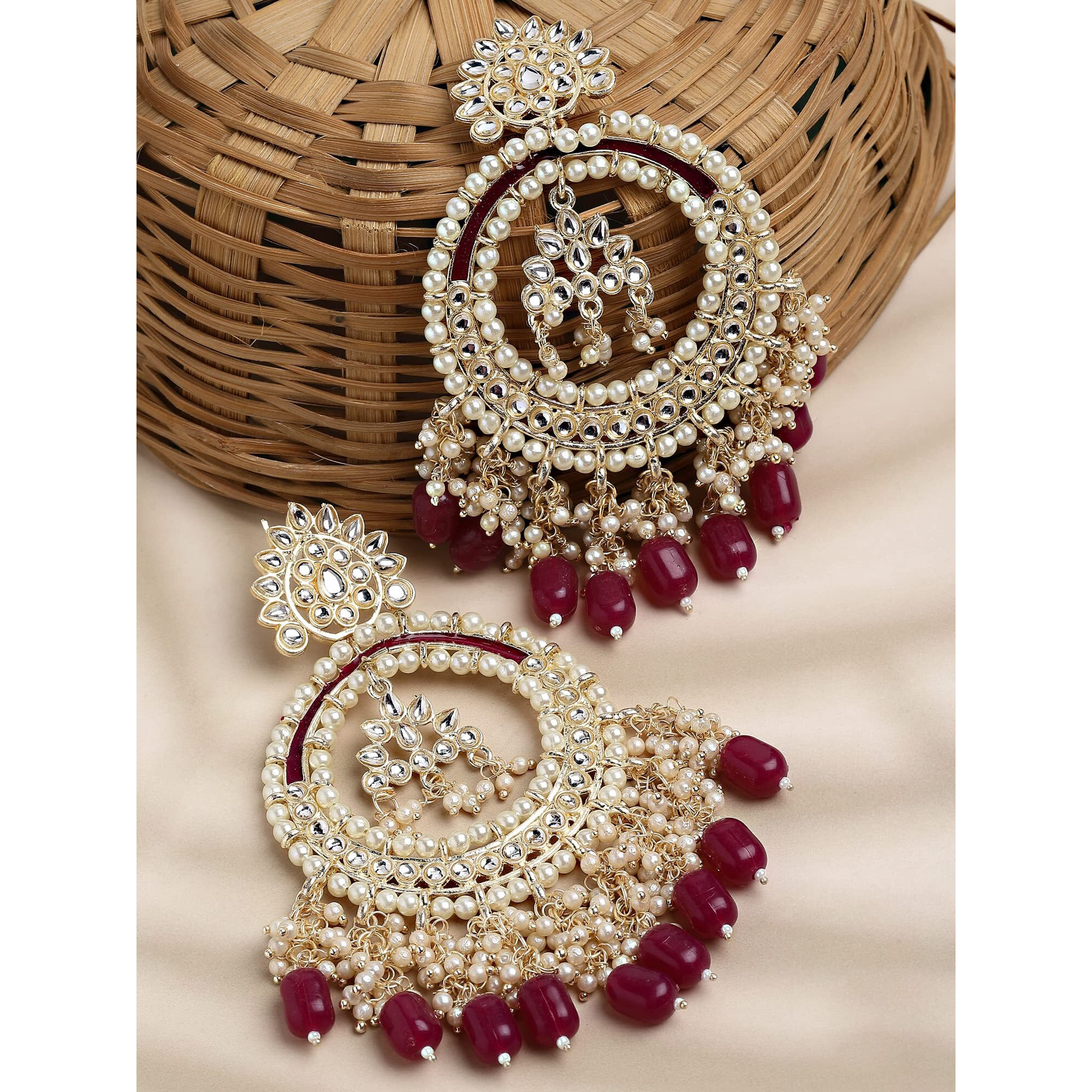 Shining Diva Fashion Latest Stylish Traditional Kundan Earrings for Women and Girls (14068er)(Maroon)