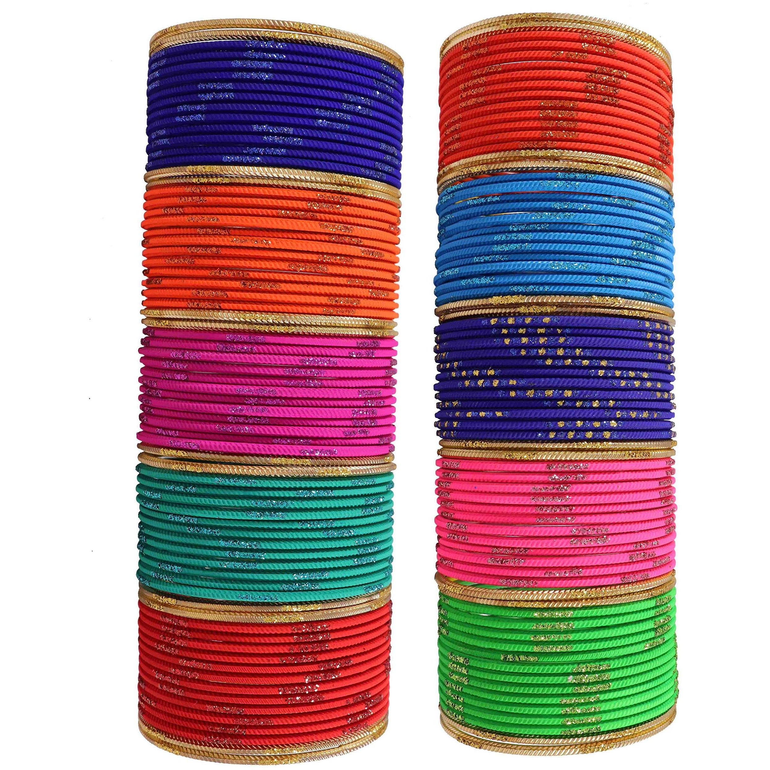 NMII Non-Precious Metal with Base Metal and Zari Dotted Matte Finished Bangle set for Women and Girls, (Multicolour-Design-6 2.12_Inches), Pack Of 144 Bangles