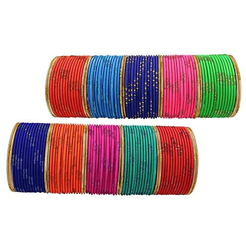 NMII Non-Precious Metal with Base Metal and Zari Dotted Matte Finished Bangle set for Women and Girls, (Multicolour-Design-6 2.12_Inches), Pack Of 144 Bangles