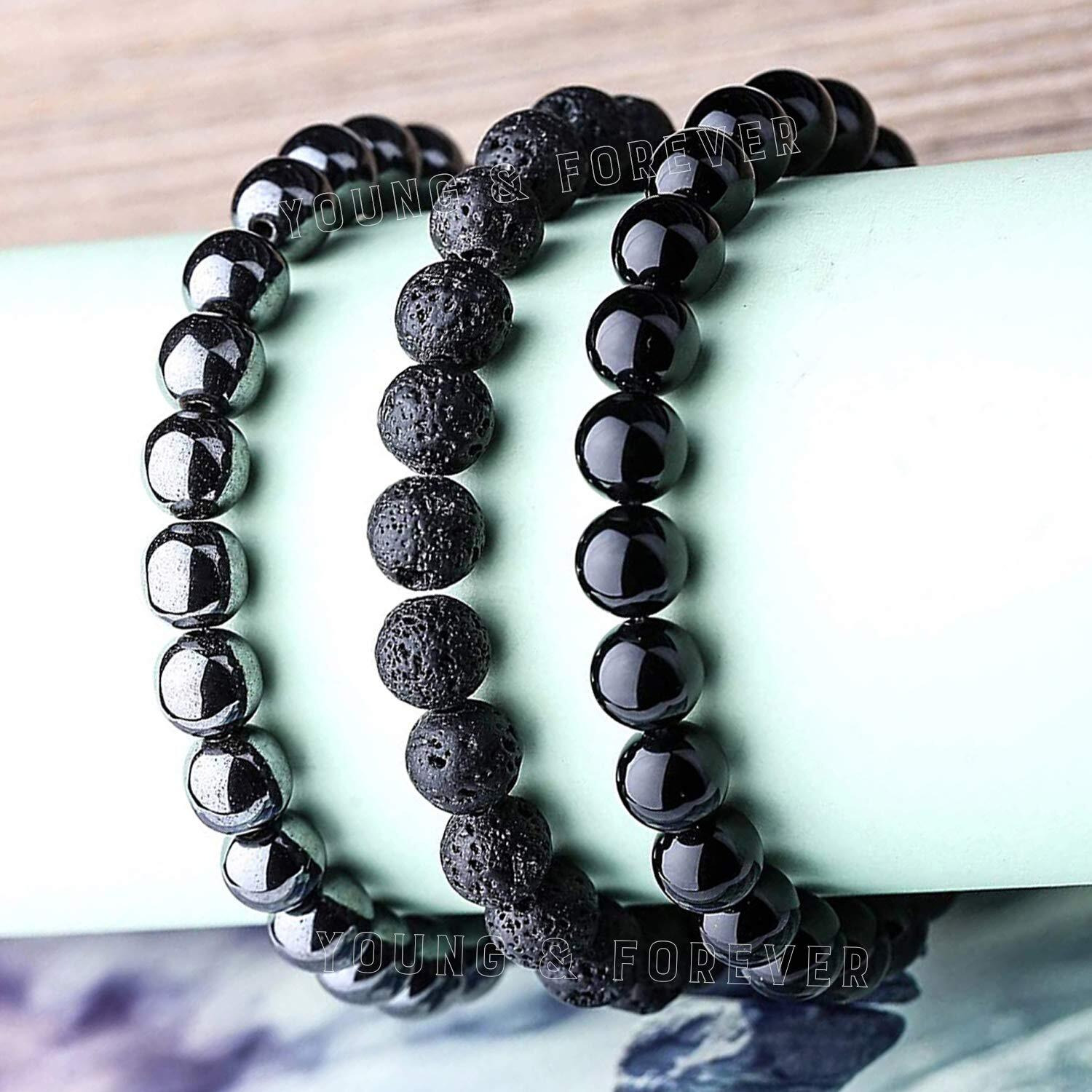 Young & Forever Gift Bracelet for Unisex Adult (Black and Silver)