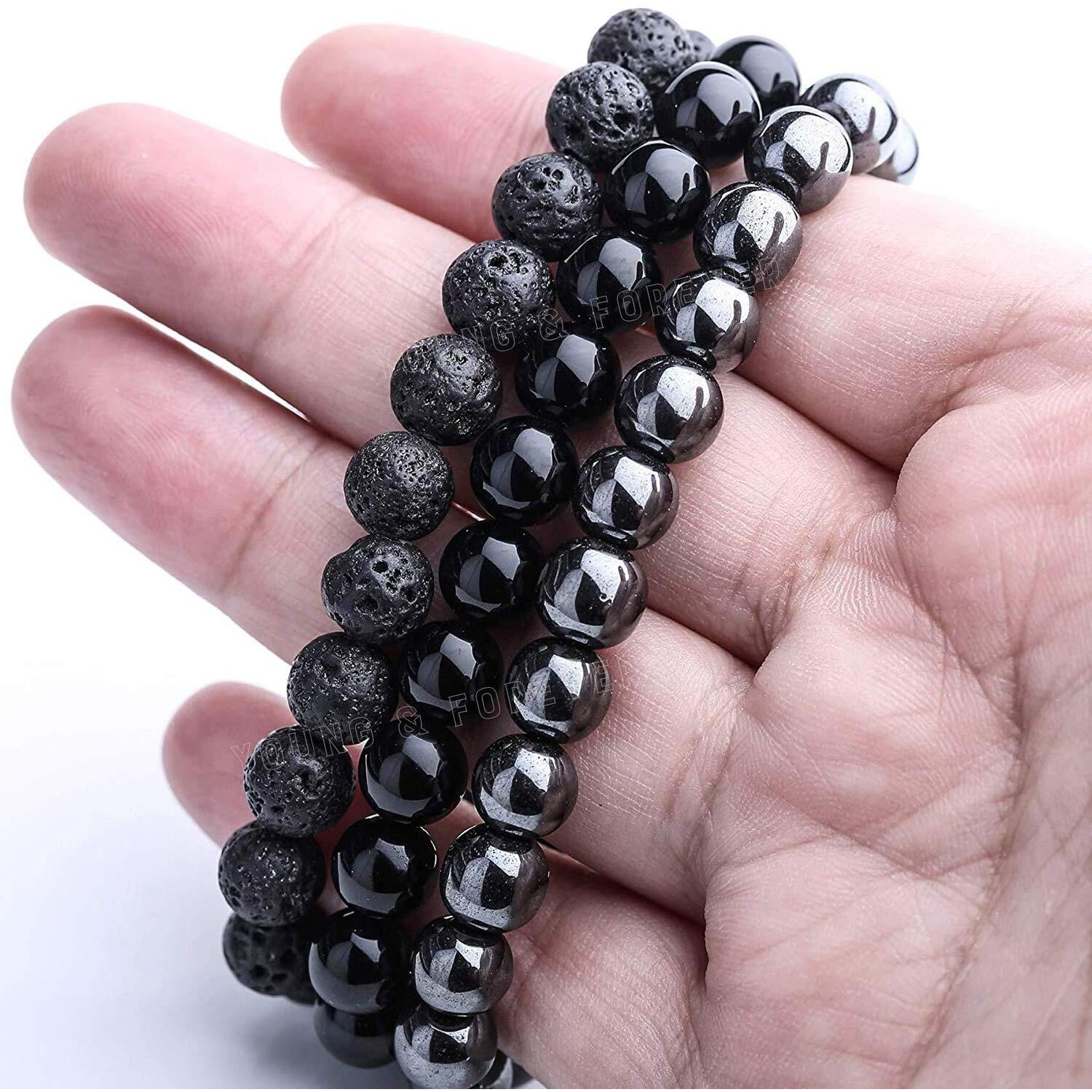 Young & Forever Gift Bracelet for Unisex Adult (Black and Silver)