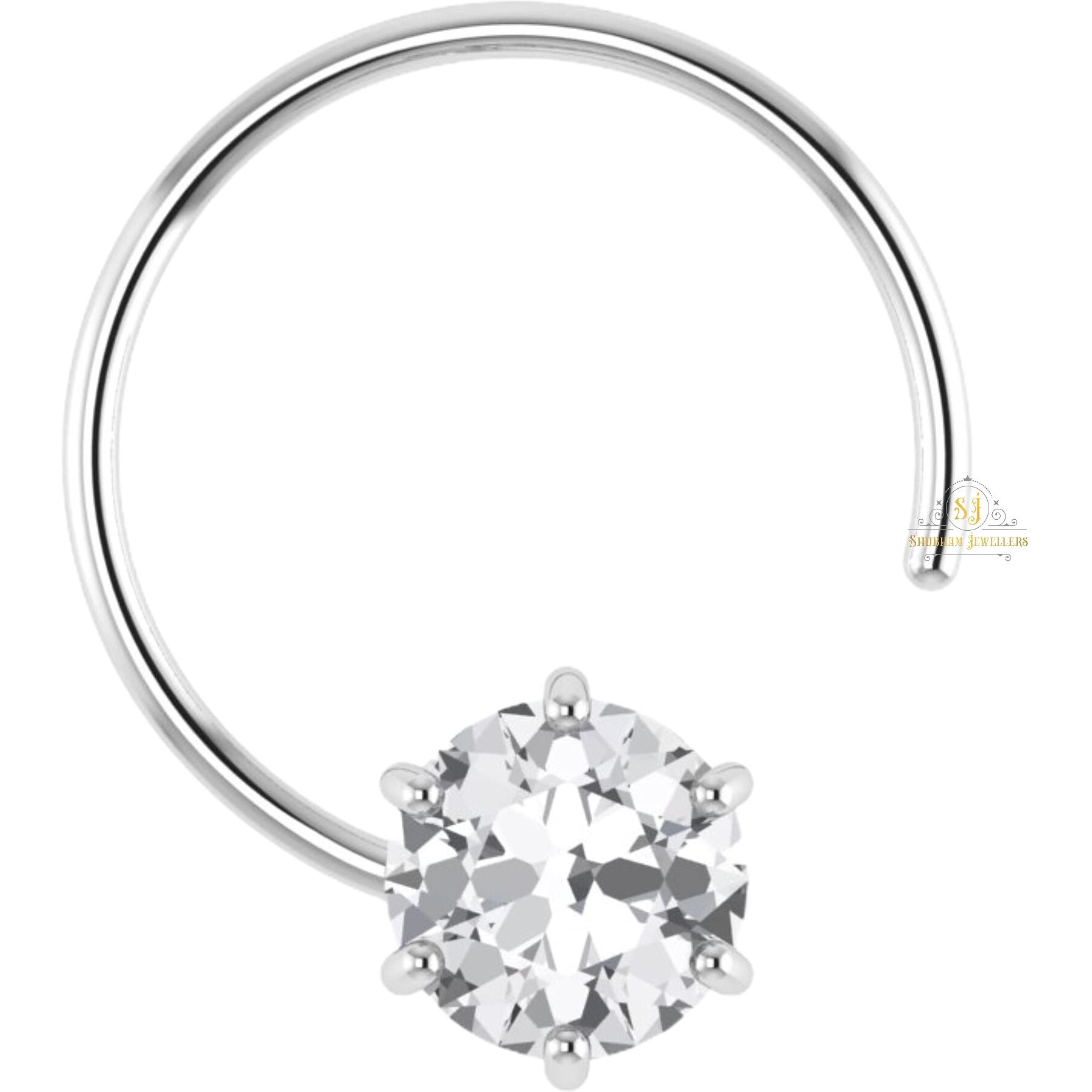 SJ SHUBHAM JEWELLERS 92.5-925 Sterling Silver Round Shape White Cubic Zirconia Prong Setting Nose Pin Stud for Women Girls Size 3mm