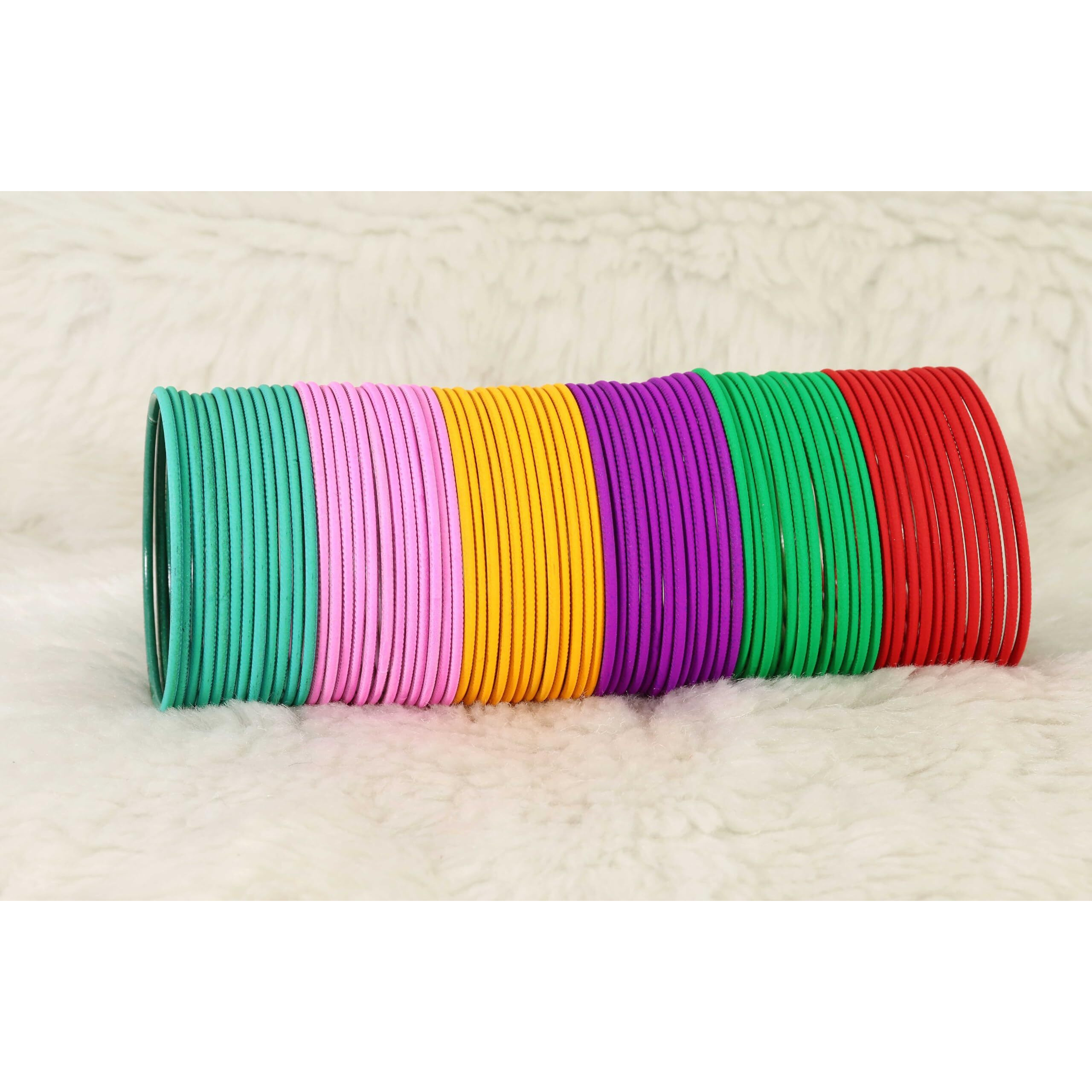 NMII Non-Precious Metal with Base Metal and Zig-Zag and Curved Pattern Glossy Finished Bangle set For Women and Girls, (Multicolour-Design-2 2.8_Inches), Pack Of 144 Bangles