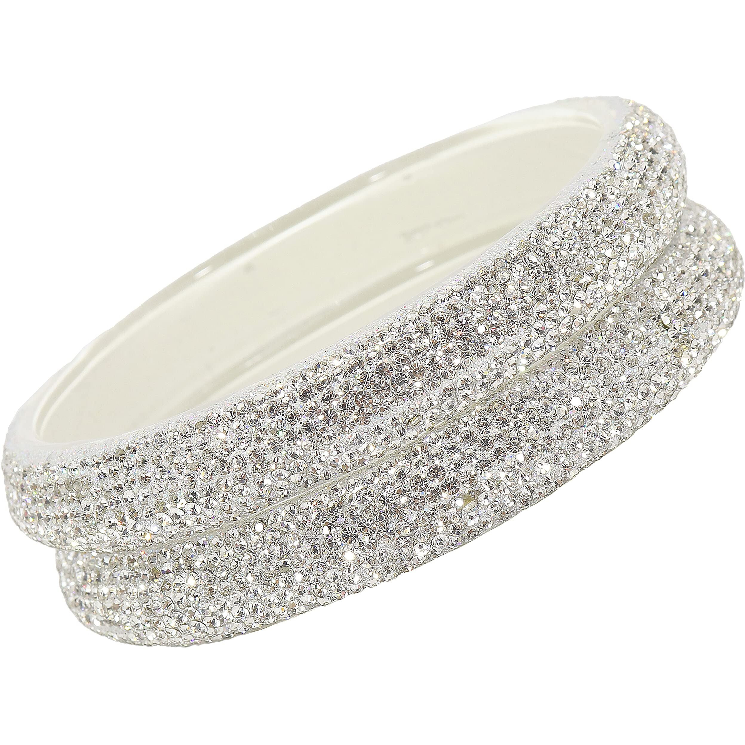 NMII Glass with Zircon Gemstone and Glitter Kada Set For Women and Girls, (NAB79-Silver-2.8 Inches), Pack Of 2 Kada Set