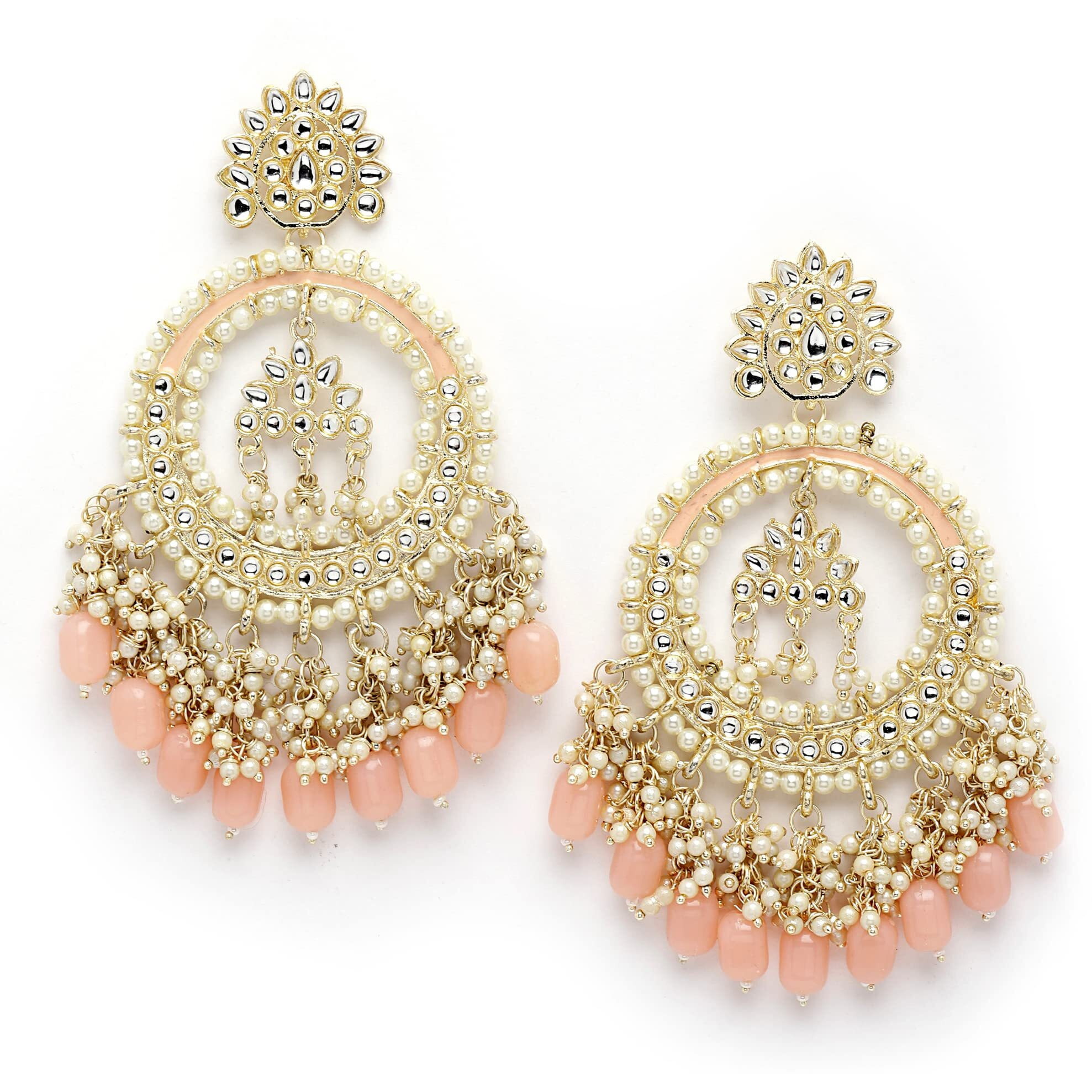 Shining Diva Fashion Latest Stylish Traditional Kundan Earrings for Women and Girls (14070er)(Peach)