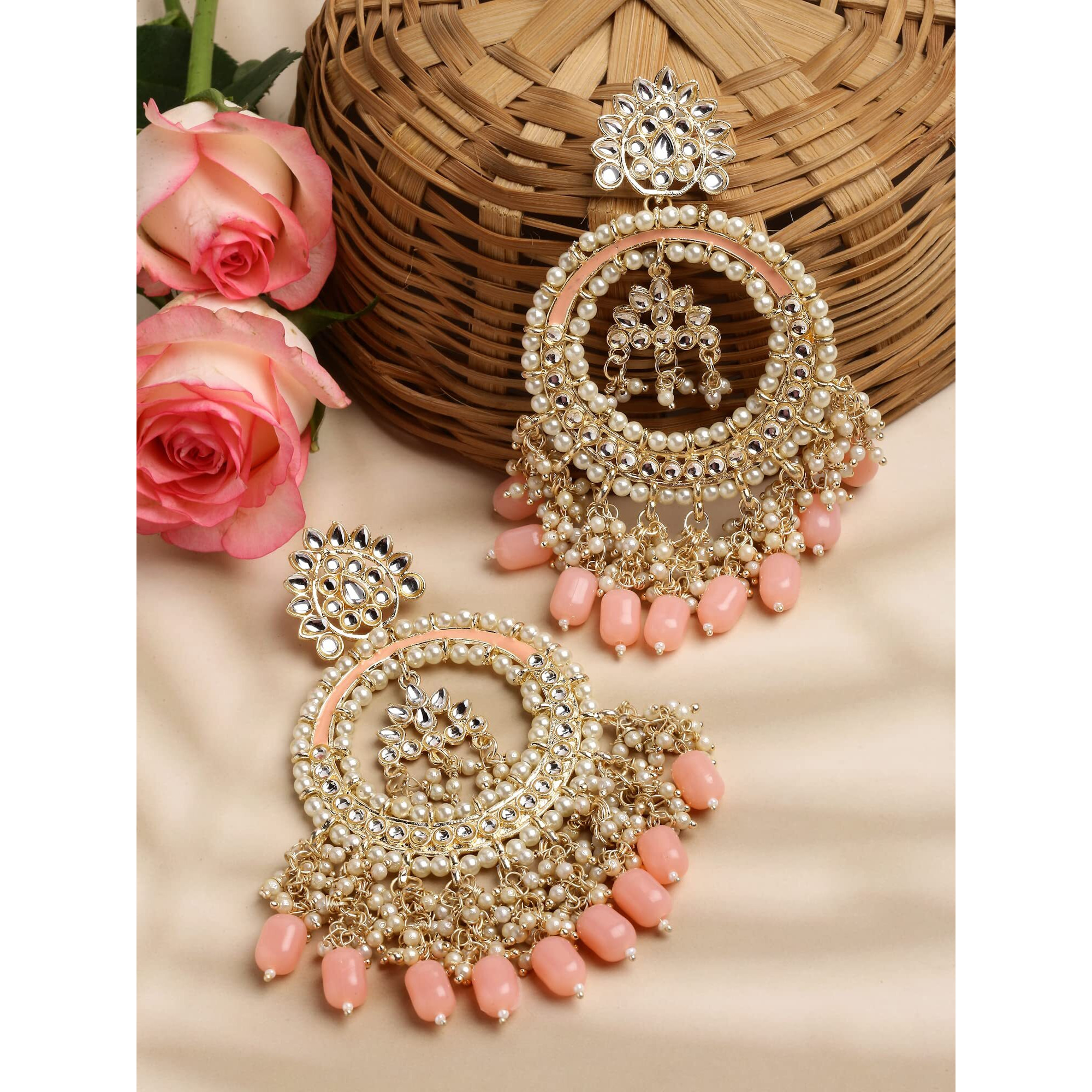 Shining Diva Fashion Latest Stylish Traditional Kundan Earrings for Women and Girls (14070er)(Peach)