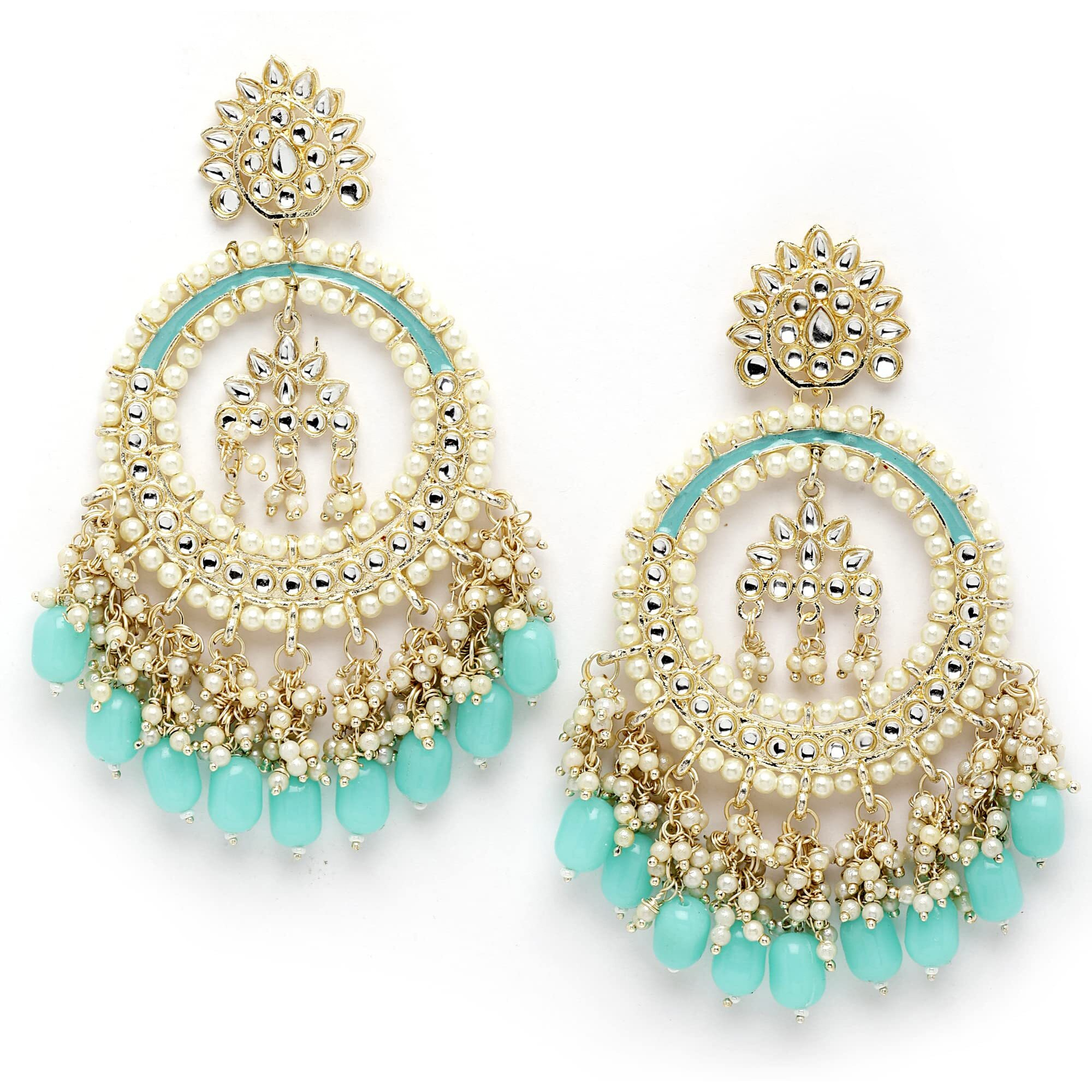 Shining Diva Fashion Latest Stylish Traditional Kundan Earrings for Women and Girls (14067er)(Sea Green)