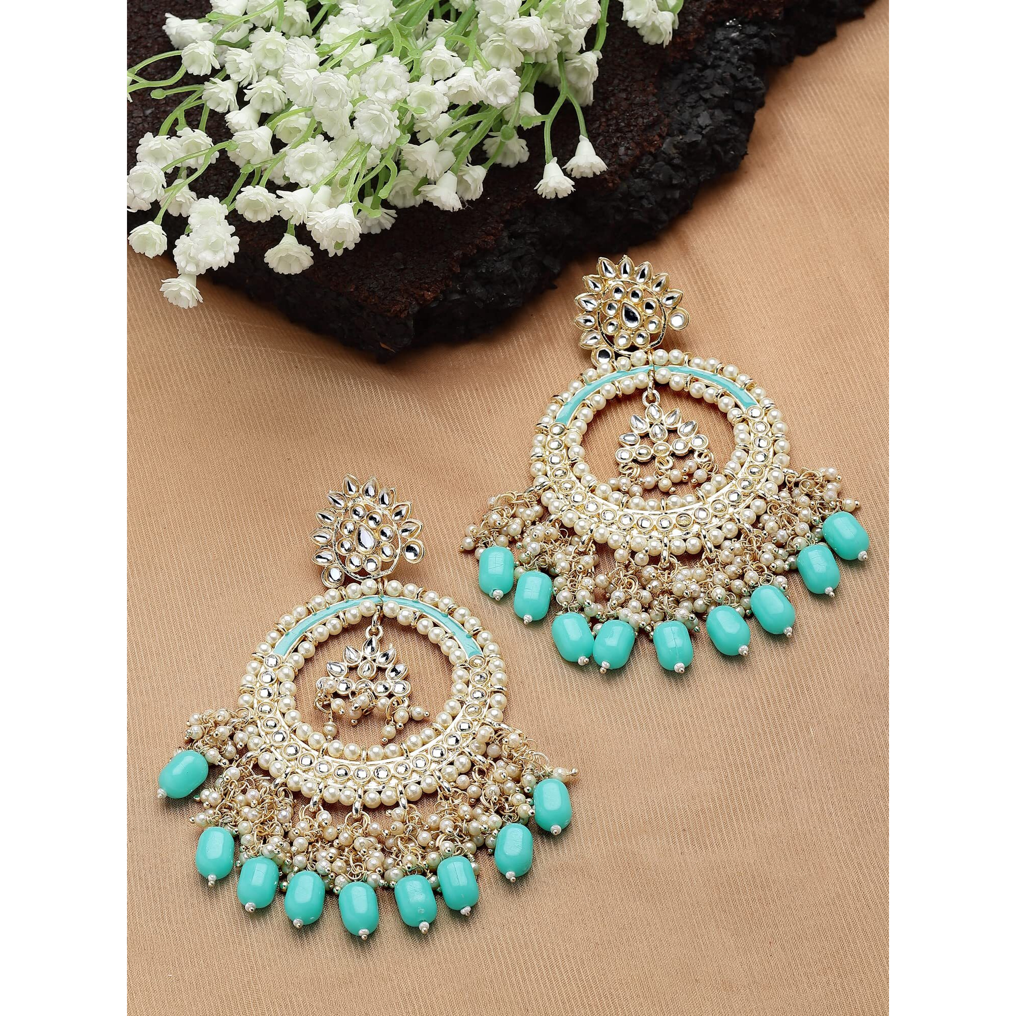 Shining Diva Fashion Latest Stylish Traditional Kundan Earrings for Women and Girls (14067er)(Sea Green)