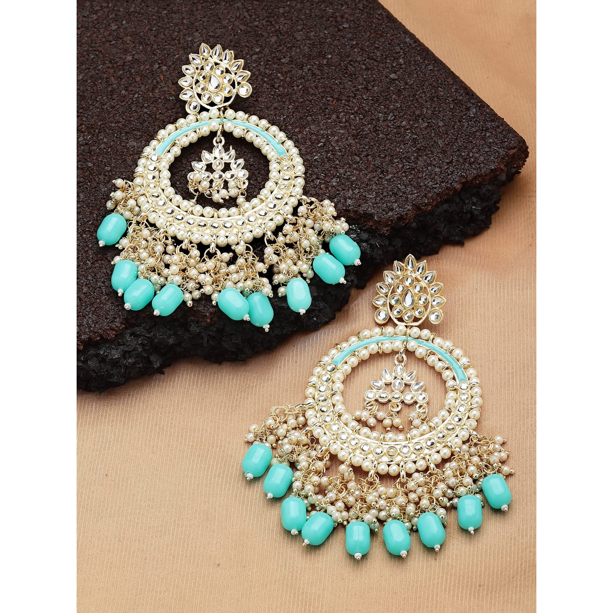 Shining Diva Fashion Latest Stylish Traditional Kundan Earrings for Women and Girls (14067er)(Sea Green)