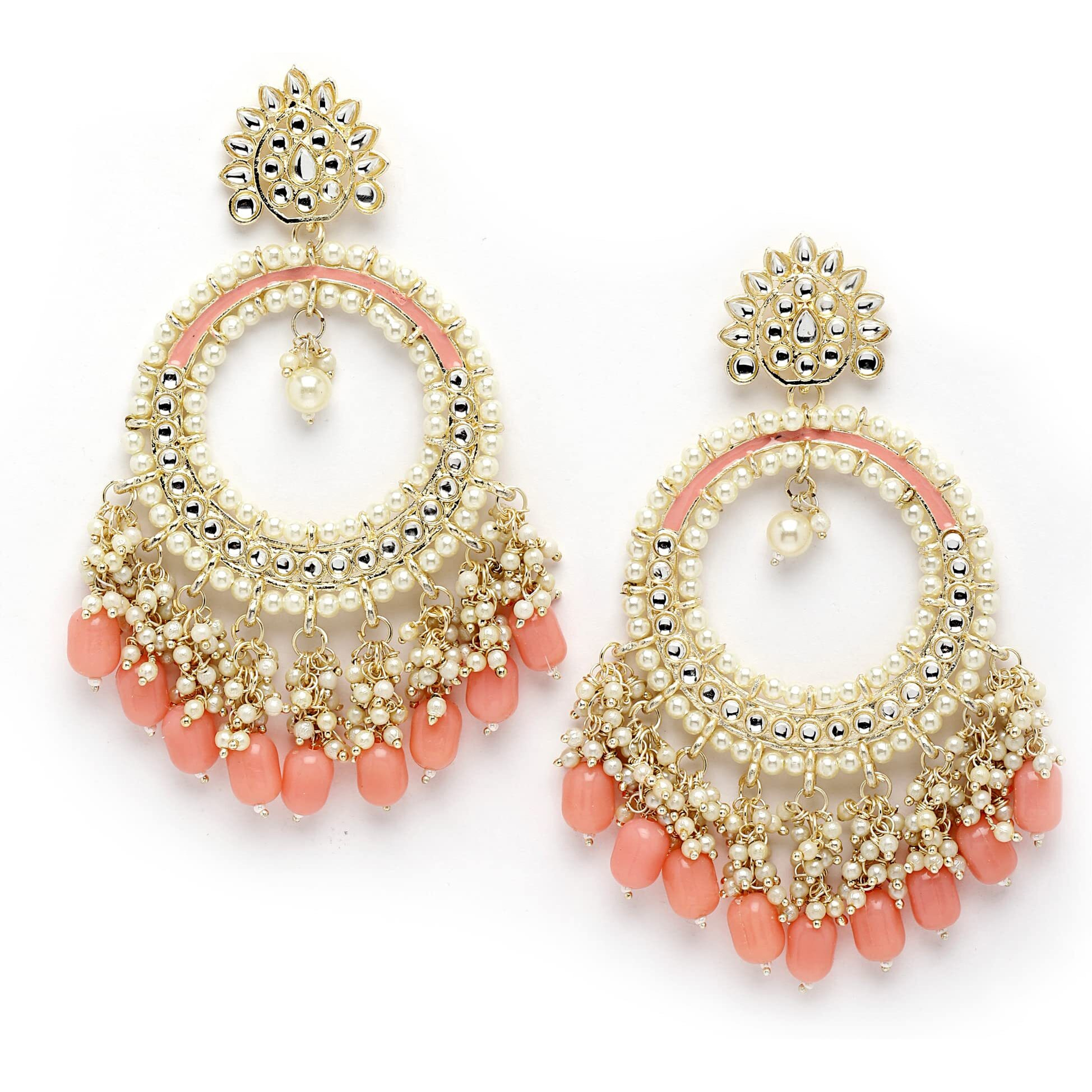 Shining Diva Fashion Latest Stylish Traditional Kundan Earrings for Women and Girls (14065er)(Peach)