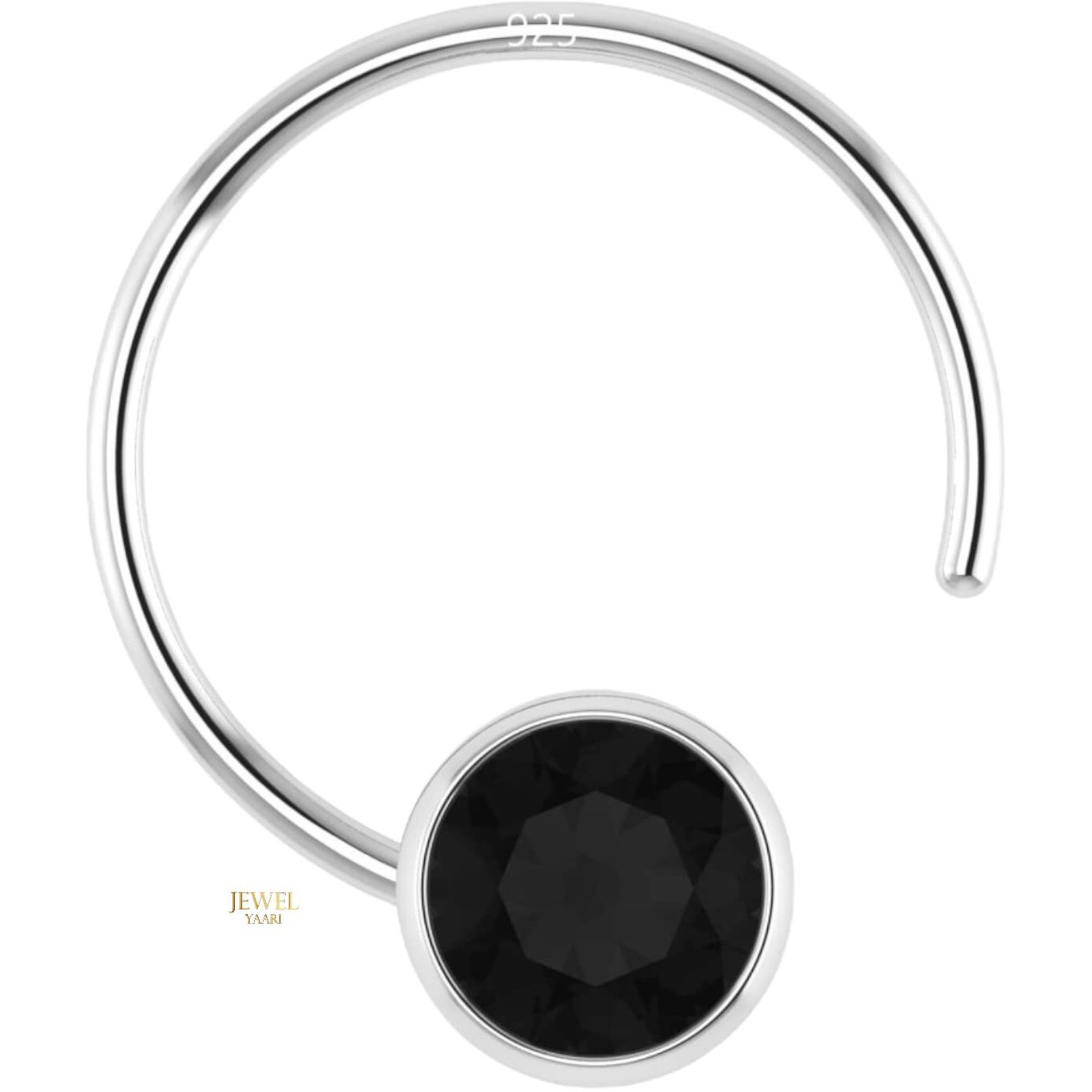 SJ SHUBHAM JEWELLERS 92.5-925 Sterling Silver Round Shape Black Cubic Zirconia Cup Setting Nose Pin Stud for Women Girls (2 MM Black)