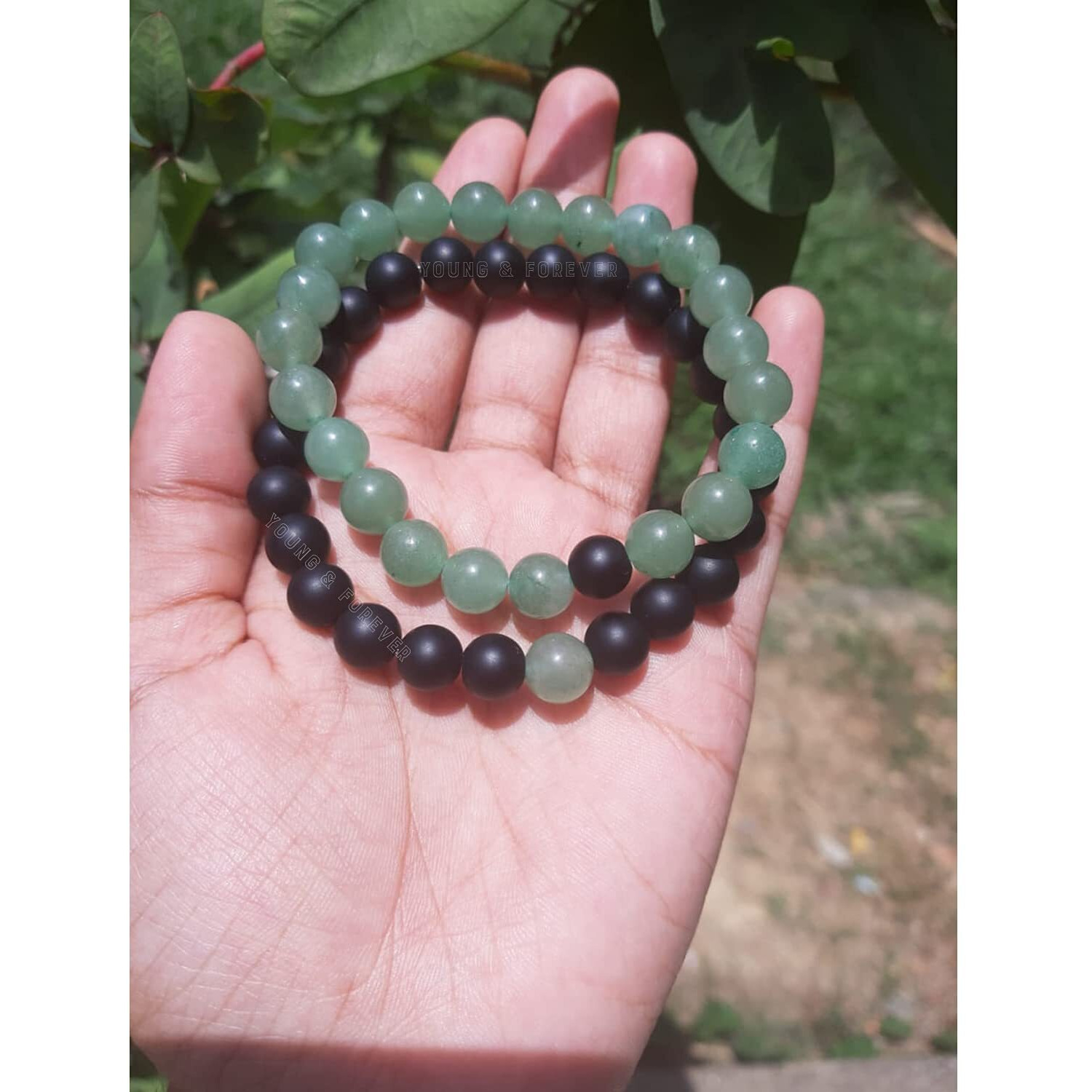 Young & Forever Gift Mens Beaded Bracelets Onyx Stone Beads for Women Anxiety Long Distance Relationships Aventurine Couples Bracelets Set of 2 Couples Gift