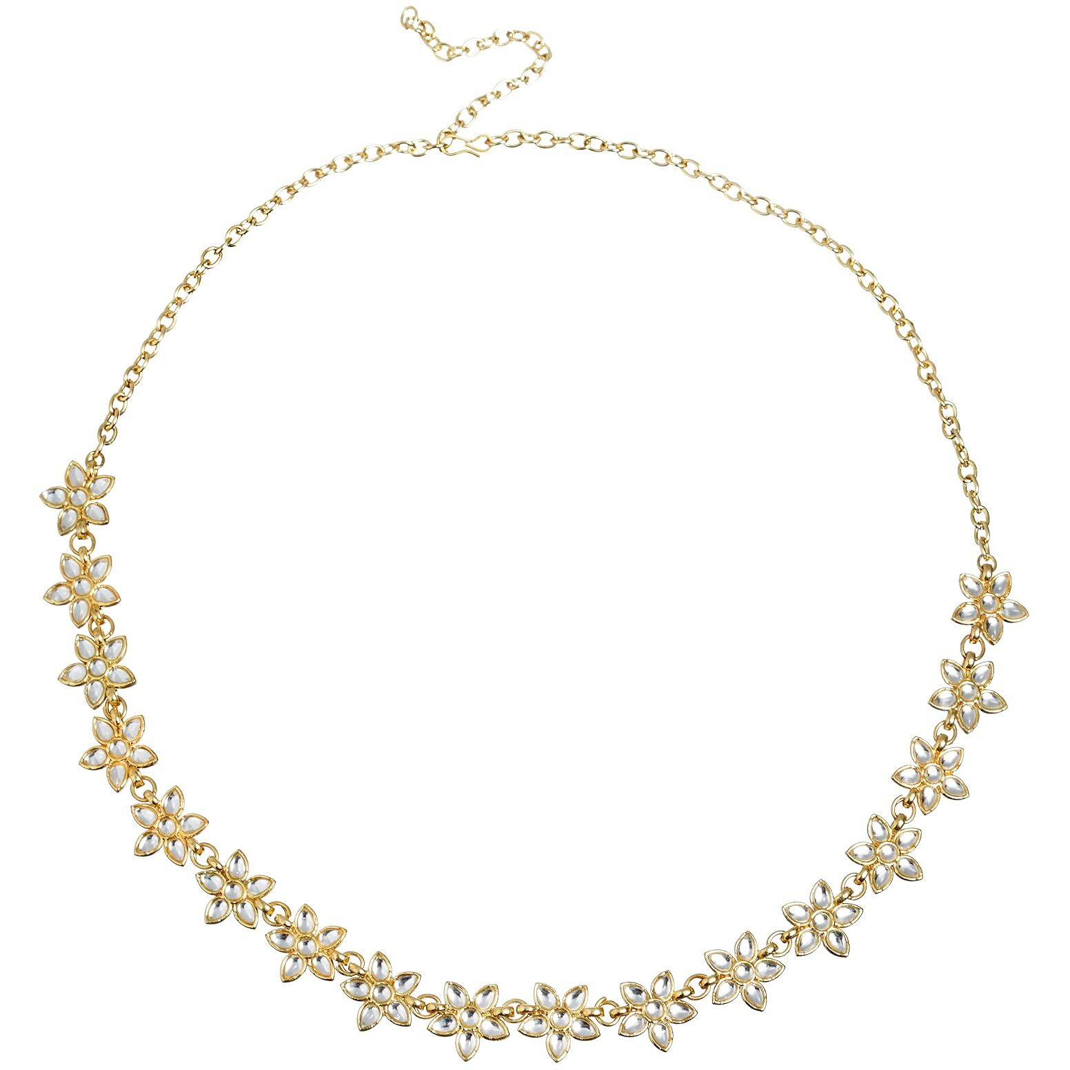 Karatcart Floral Shaped Kundan Studded Gold Plated Metal Hairband for Women