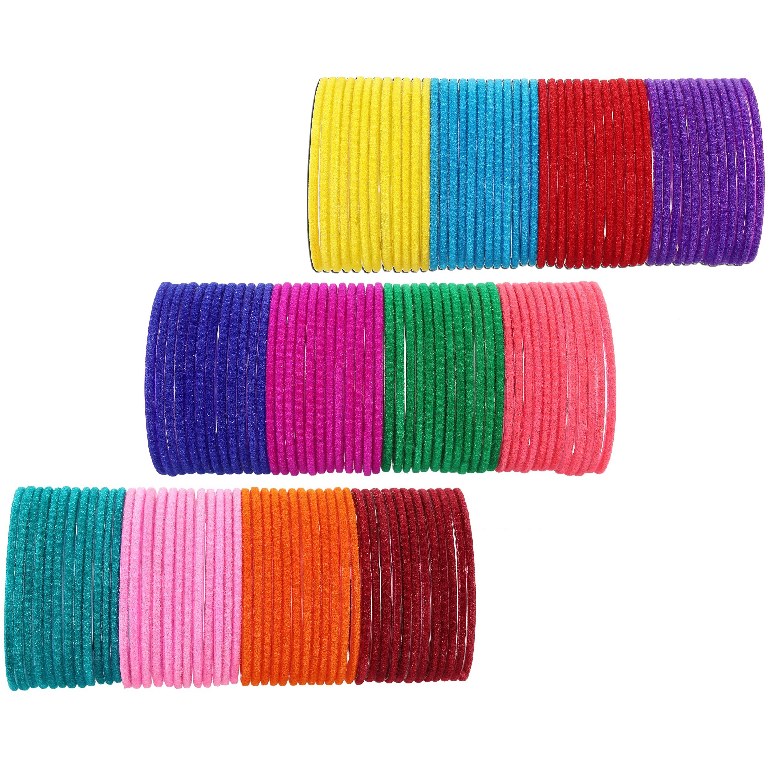 NMII Glass with Velvet worked Glossy Finished Bangle Set For Women and Girls, (F9_Velvet-(7)_Multicolour_2.6 Inches), Pack Of 144 Bangle Set